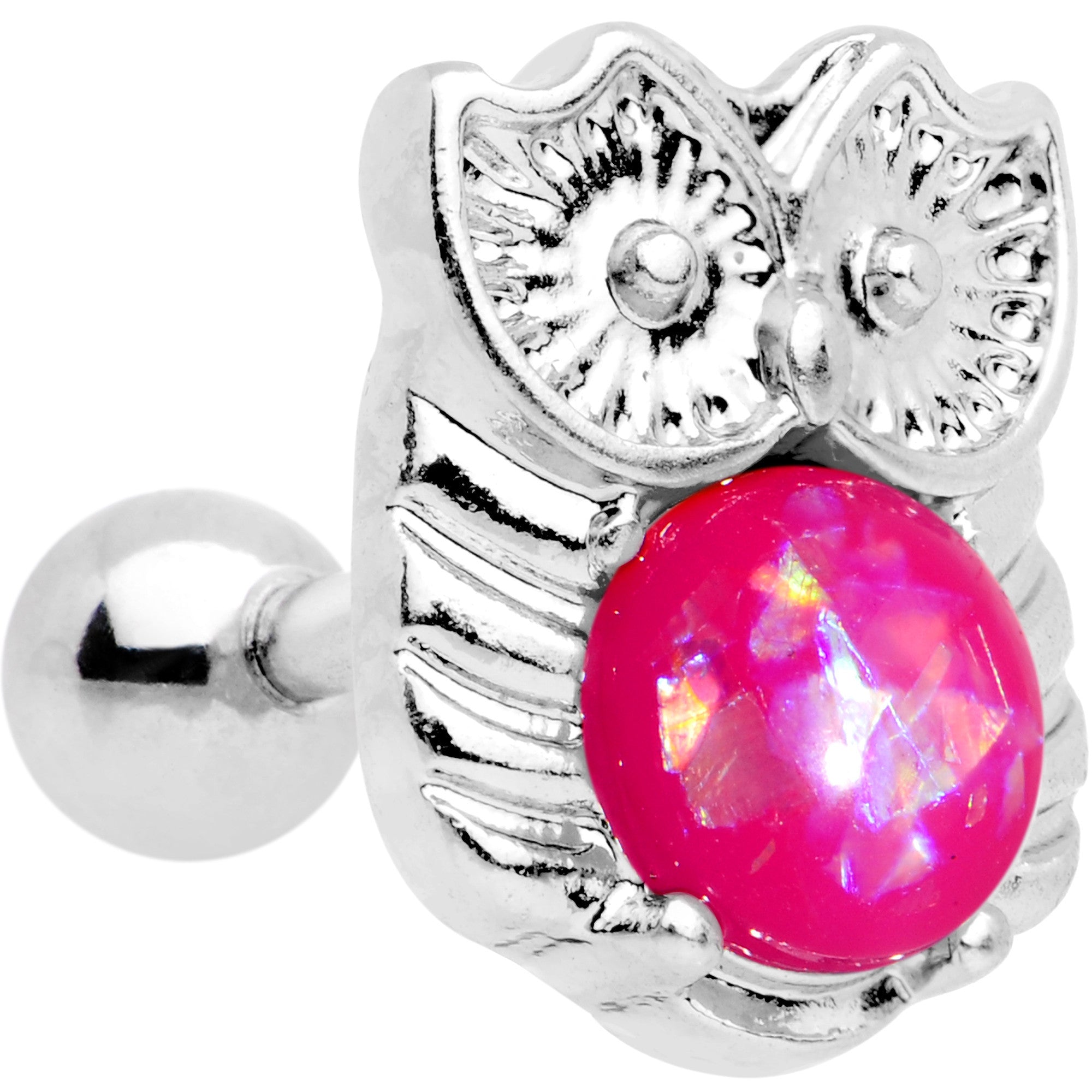 16G 1/4 Pink Faux Opal Guardian Owl Cartilage Tragus Earring