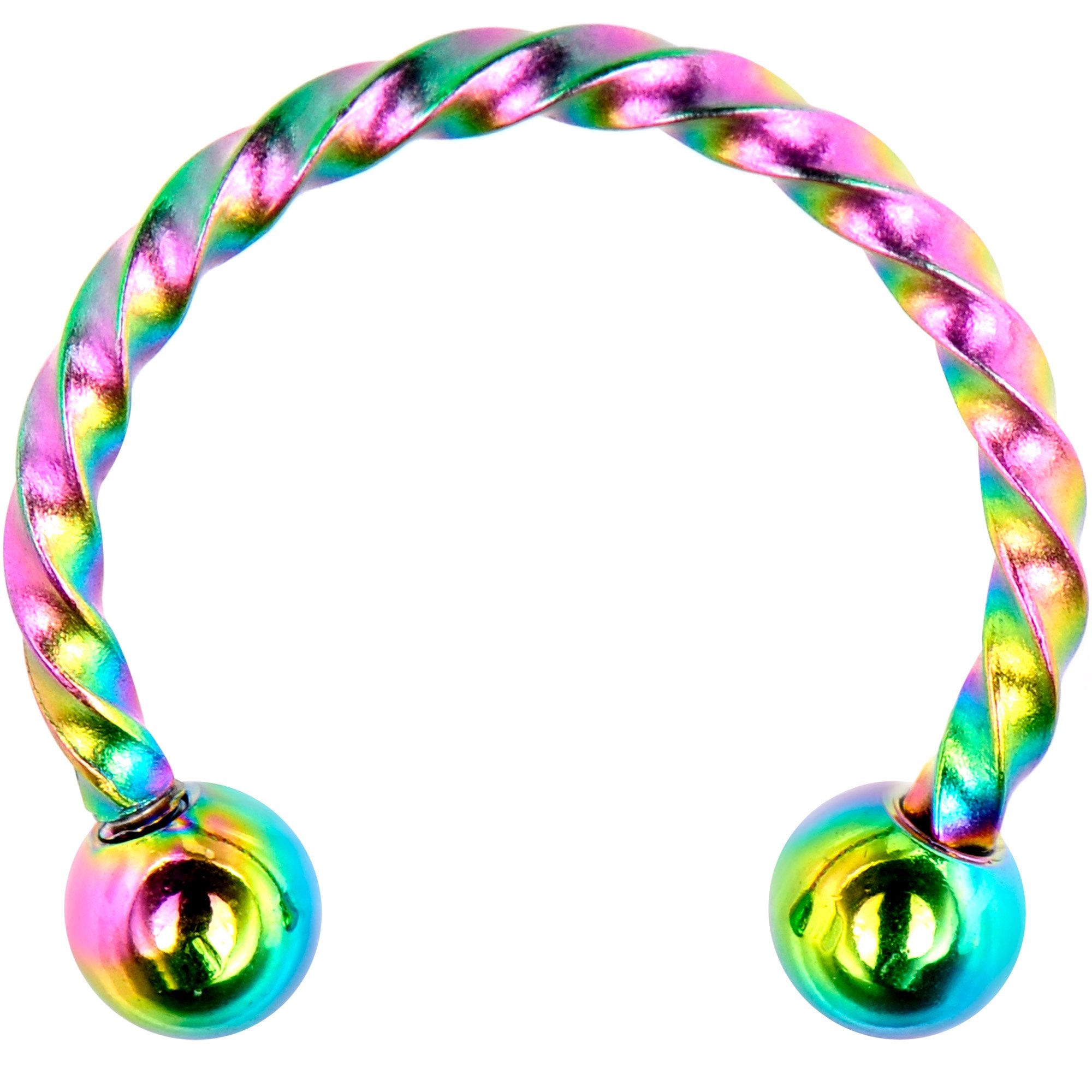 16G 3/8 Rainbow Seriously Twisted Horseshoe Circular Barbell