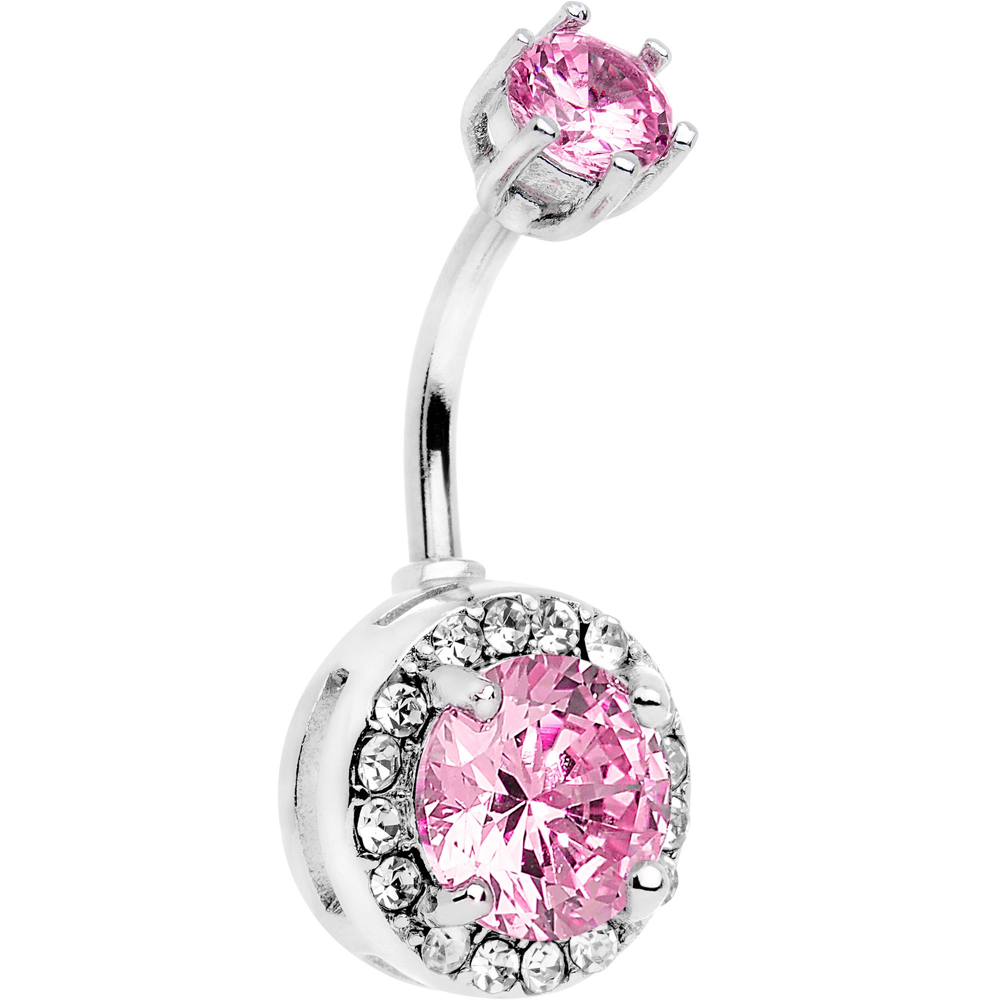 Pink Clear Gem Top to Bottom Trendy Belly Ring