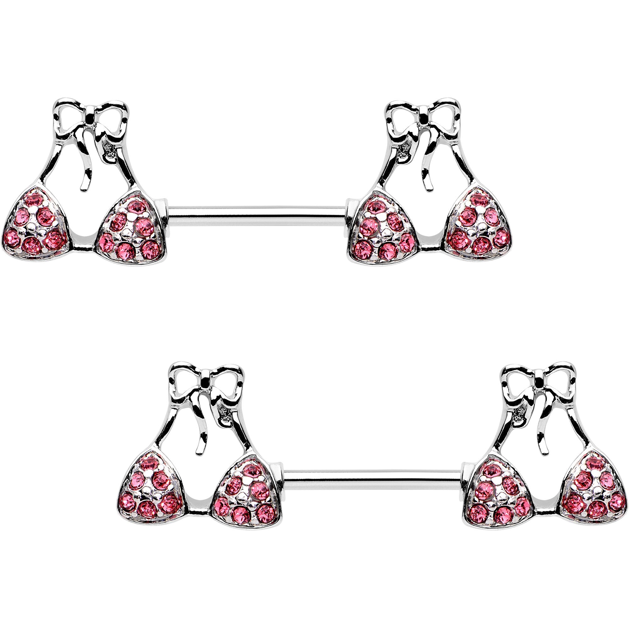 Pink Gem Summer Swimsuit Nipple Barbell Ring Set