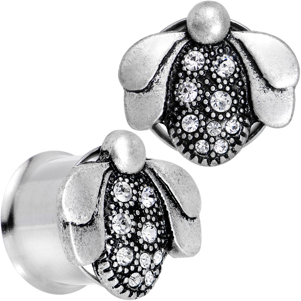 5/8 Clear Gem Steel Allow Me Ladybug Double Flare Tunnel Plug Set