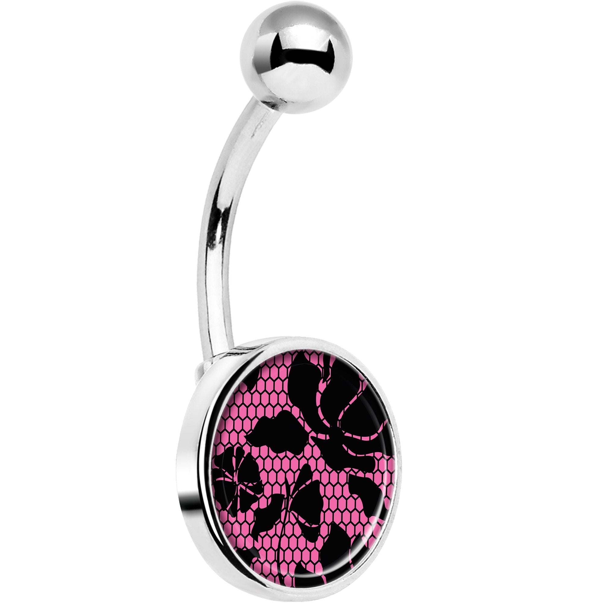 Pink Floral Lace Hypoallergenic Stainless Steel Belly Ring