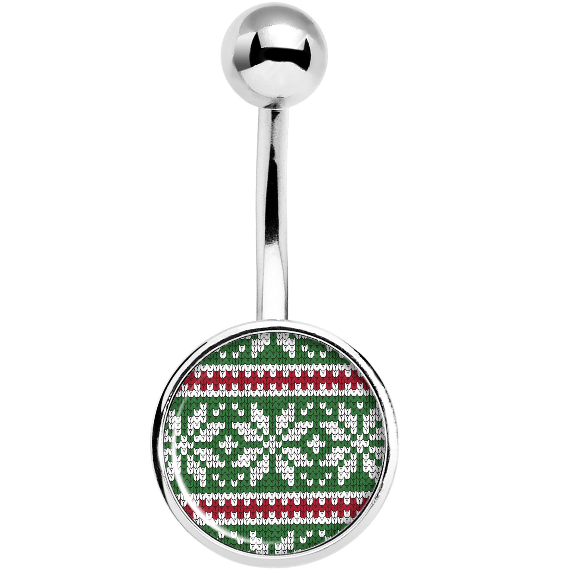 Green Red Christmas Sweater Stainless Steel Belly Ring lightweight comfortable