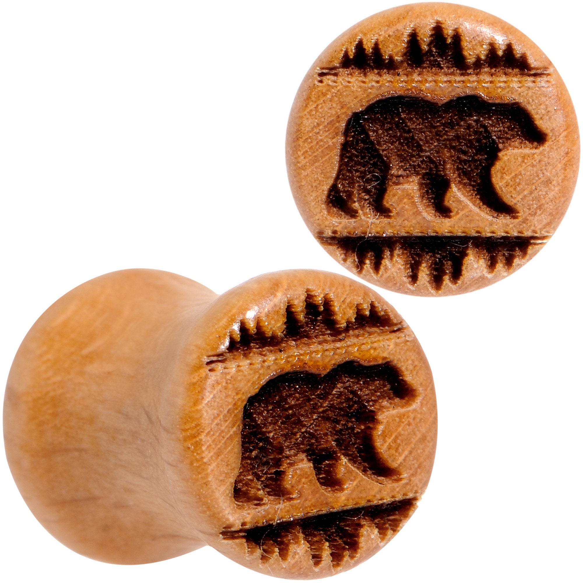 Organic Beechwood Holiday Bear in the Woods Saddle Plug Set Sizes 8mm to 20mm