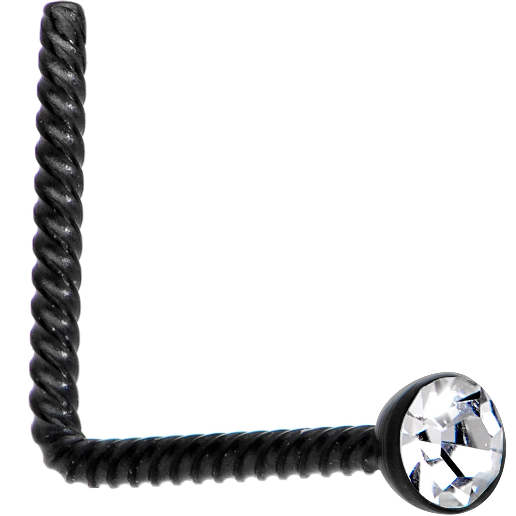 Clear 2mm Gem Inlay Black So Twisted L Shaped Nose Ring