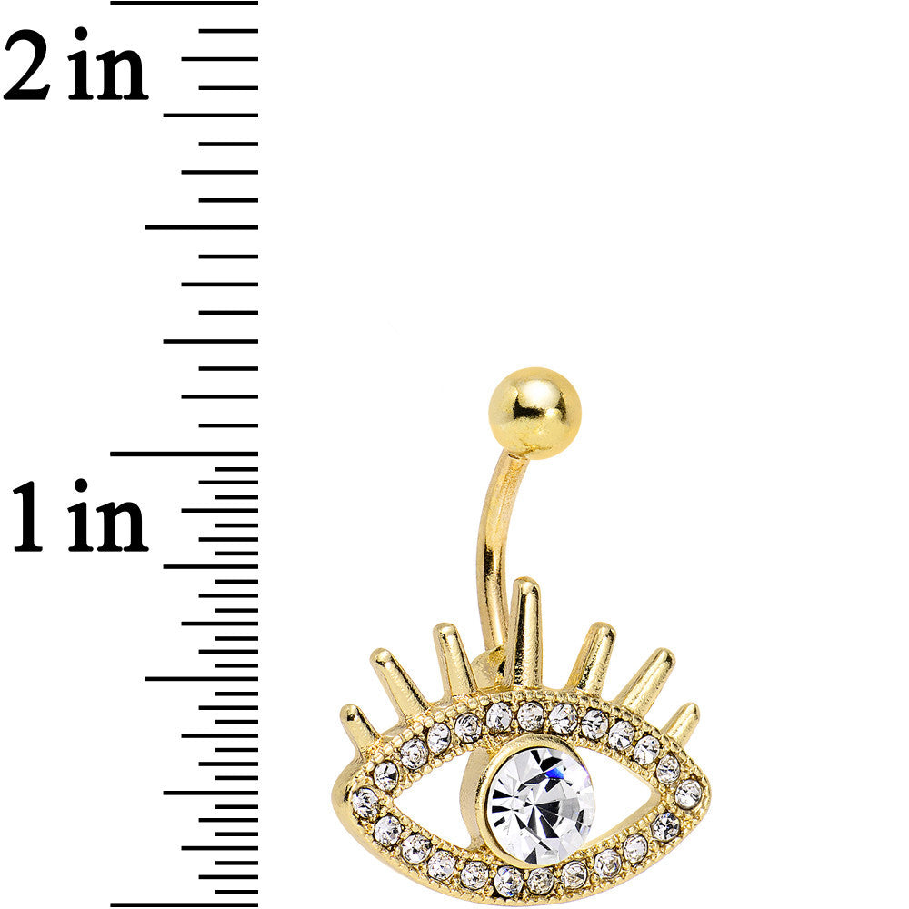 Clear Gem Gold Anodized Steel Fancy Lashes Eye Belly Ring