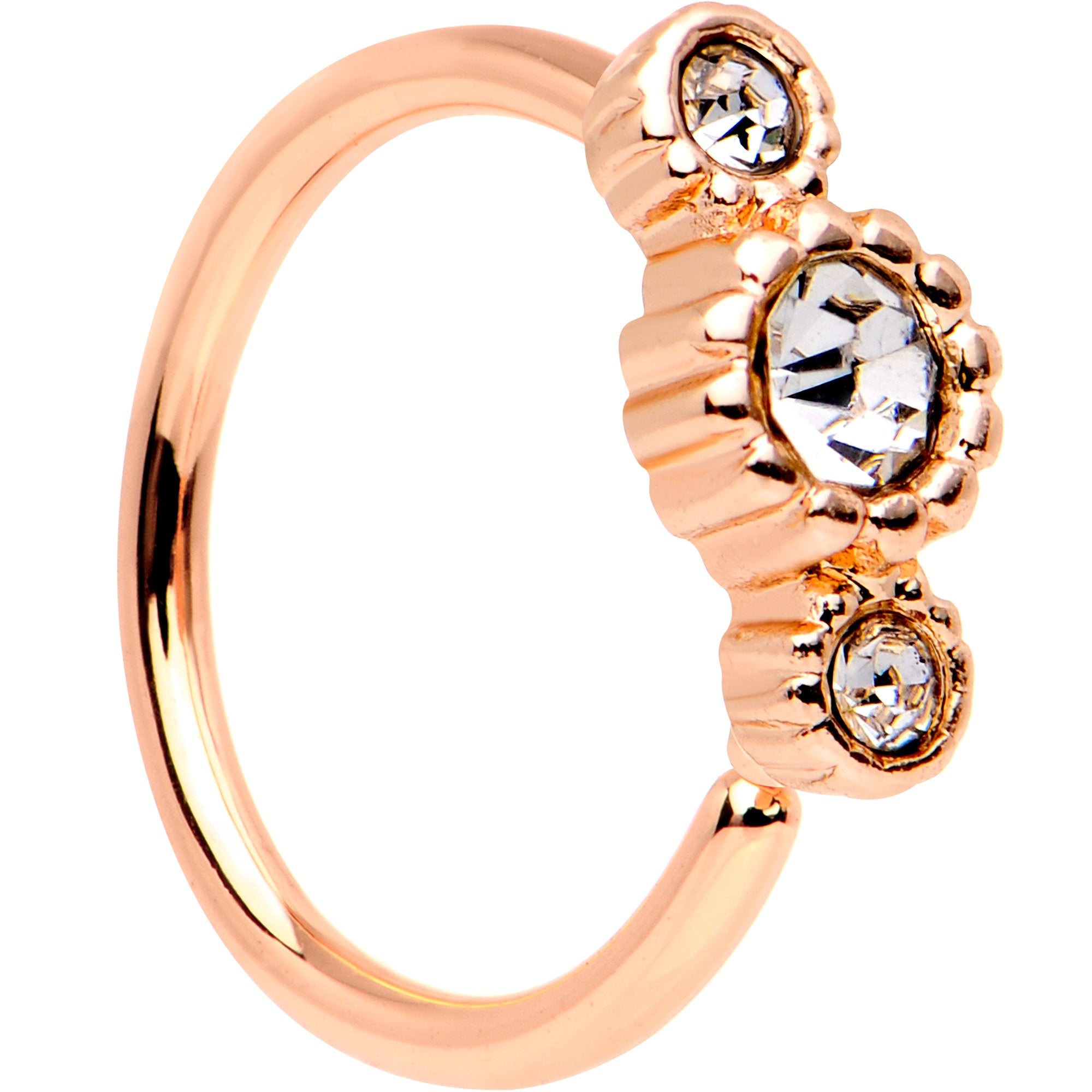 20G Clear CZ Gem Rose Gold IP Triplet Seamless Circular Ring