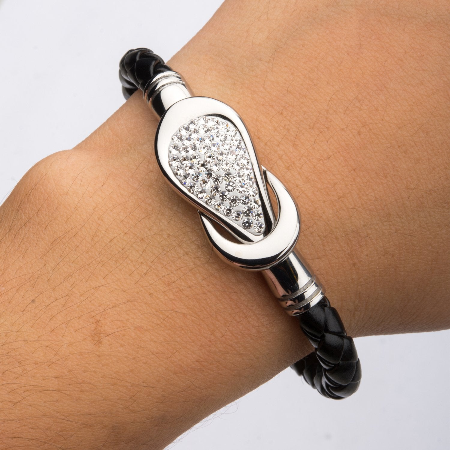 Womens Stainless Steel and Italian Leather Bracelet