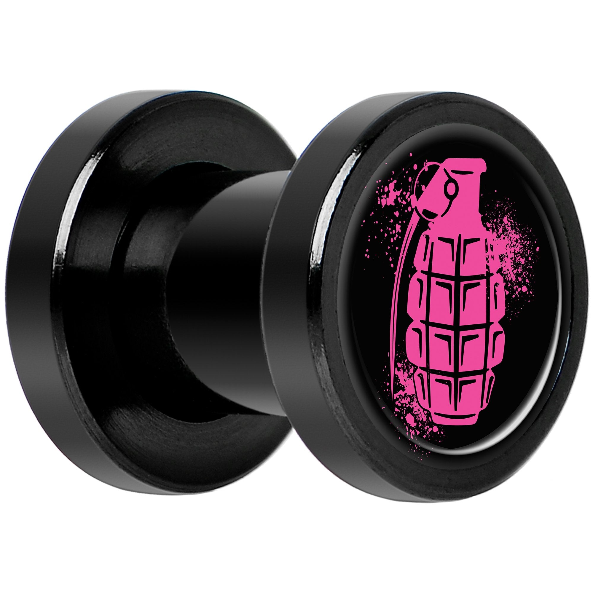 Pink Grenade Black Anodized Screw Fit Plug Set 2G