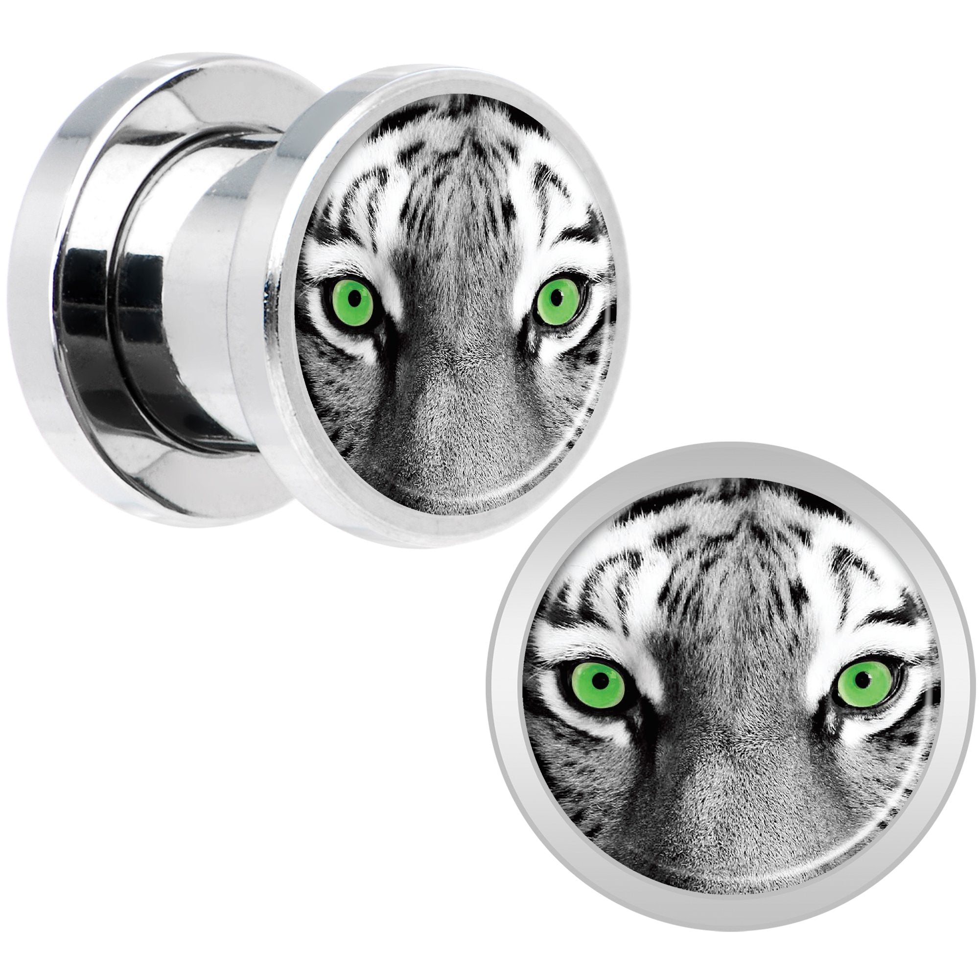 Black White Tiger Eyes Steel Screw Fit Plug Set 0G