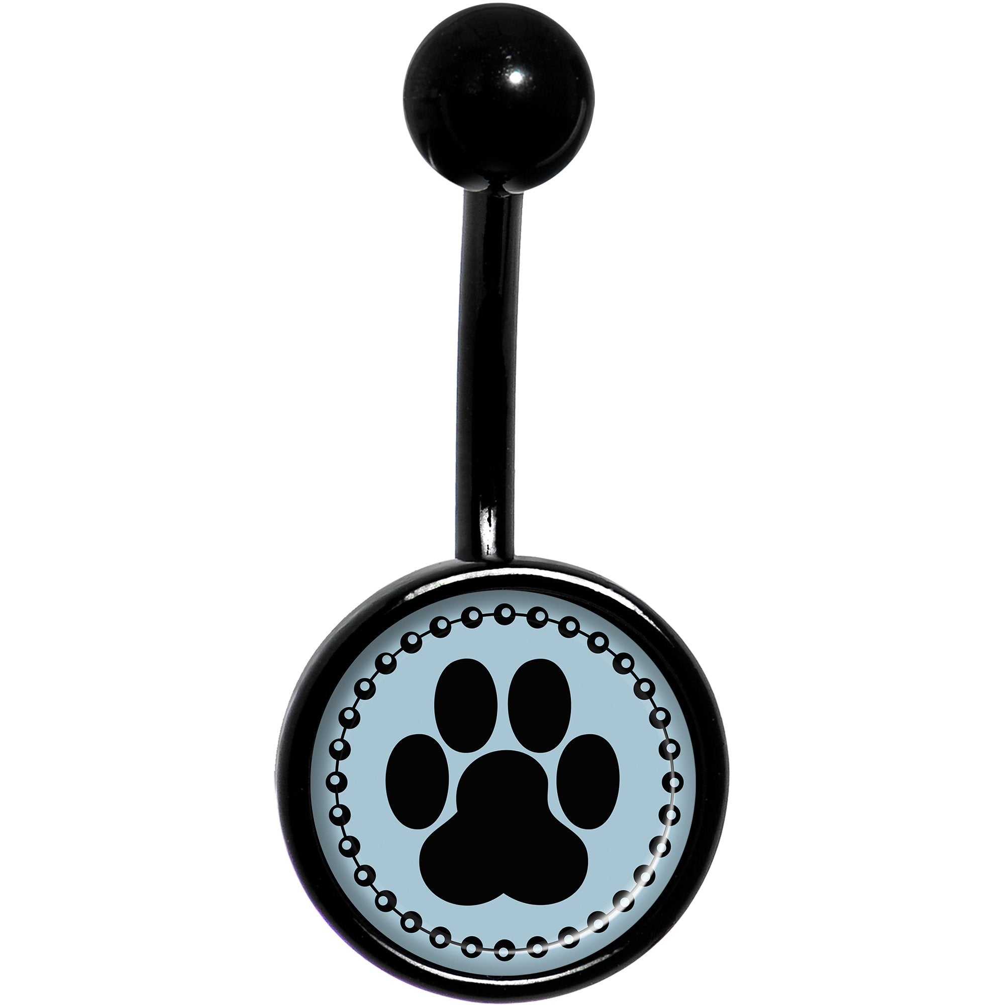 Black on Blue Paw Print Black Stainless Steel Belly Ring lightweight comfortable