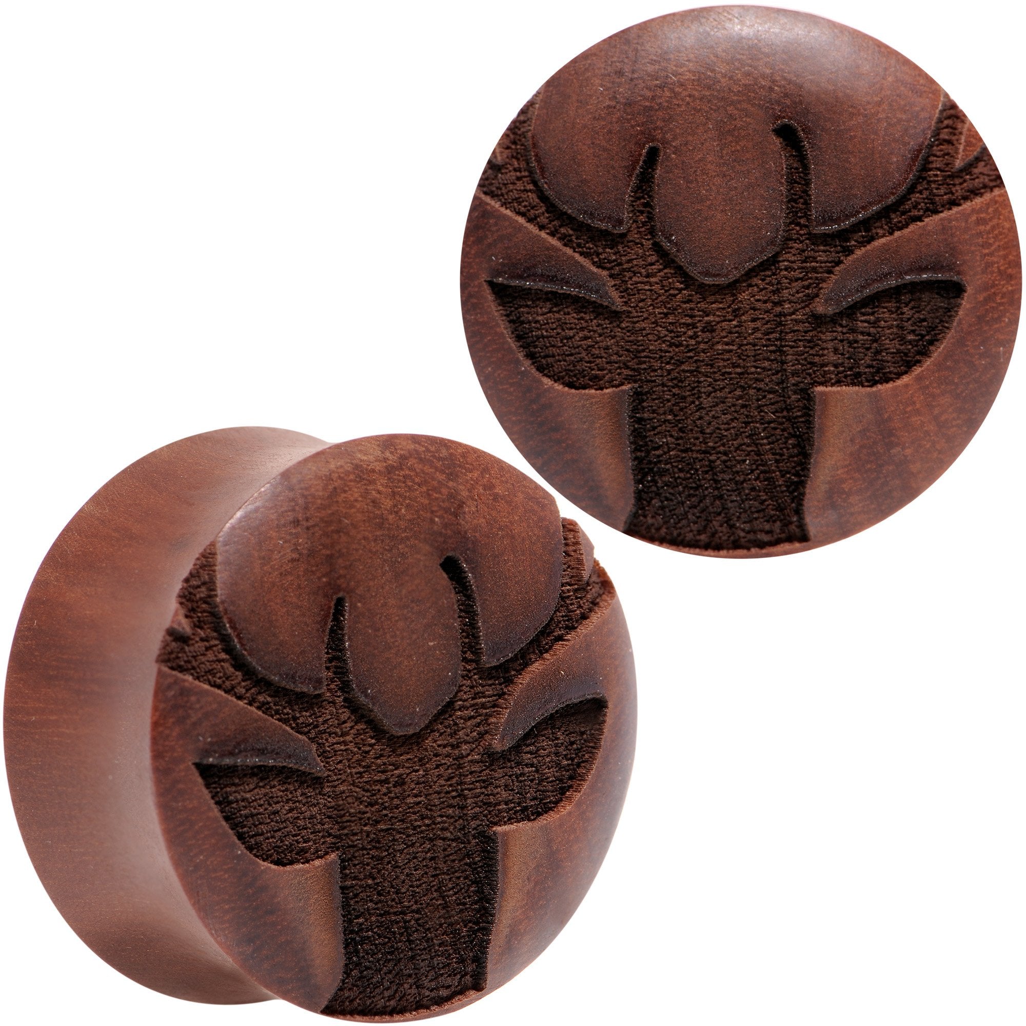 Organic Sawo Wood Holiday Antler Deer Saddle Plug Set Sizes 8mm to 25mm