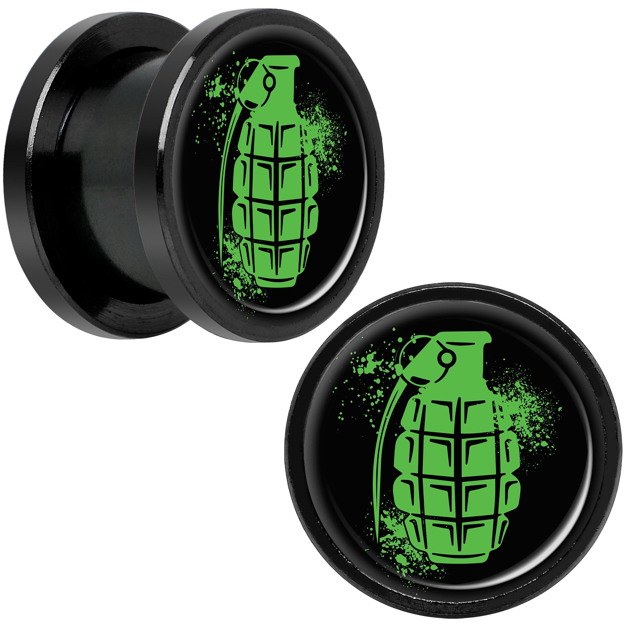 Green Grenade Black Anodized Screw Fit Plug Set 1/2