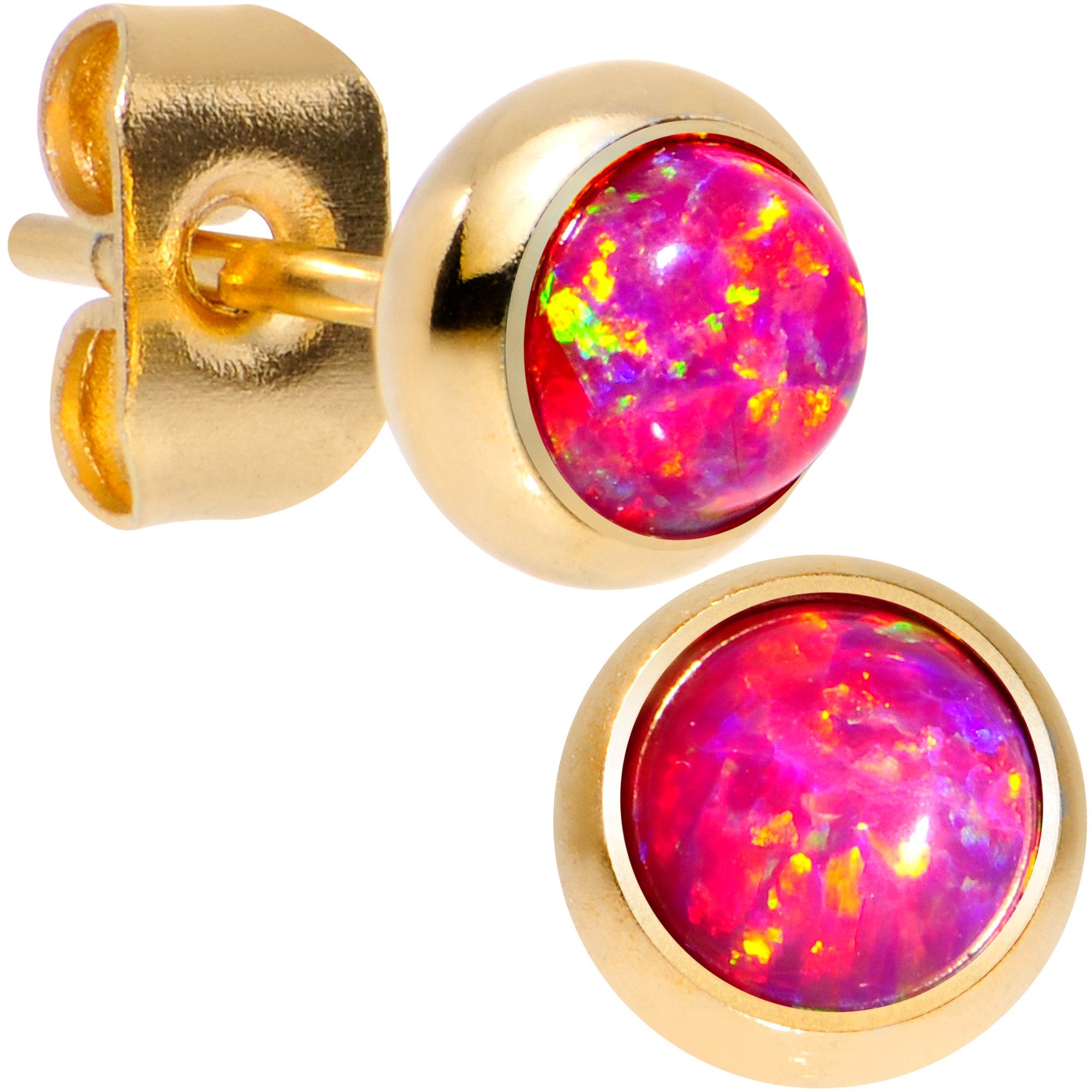 Red Synthetic Opal Gold IP 316L Surgical Steel Stud Earrings