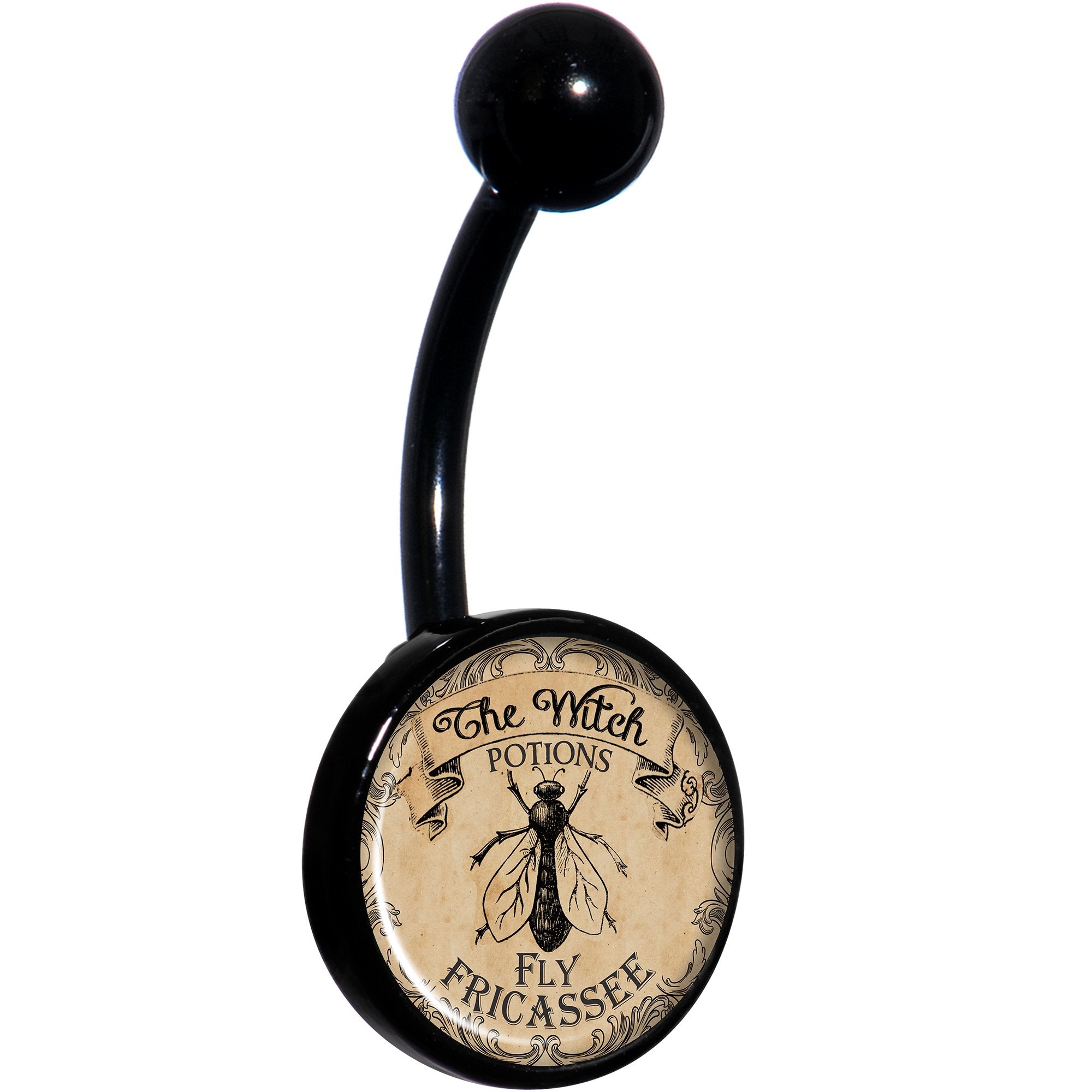 Witches Brew Fly Fricassee Halloween Black Hypoallergenic Stainless Steel Belly Ring
