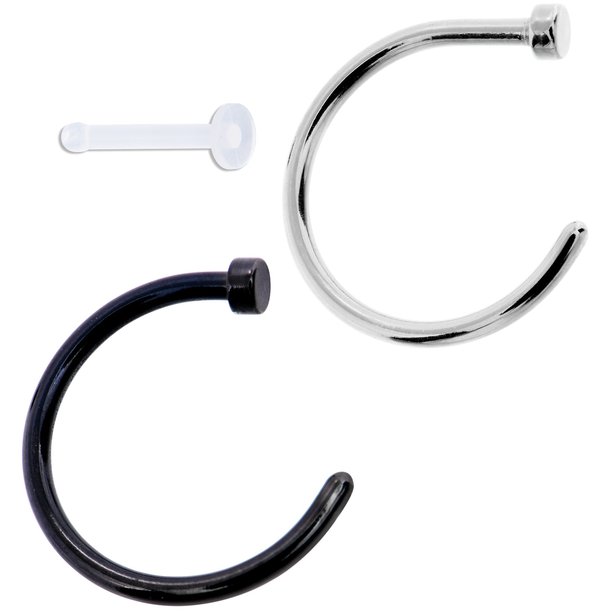 18G 3/8 Pack Set of 3 Assorted Stainless Steel Nose Hoop Rings