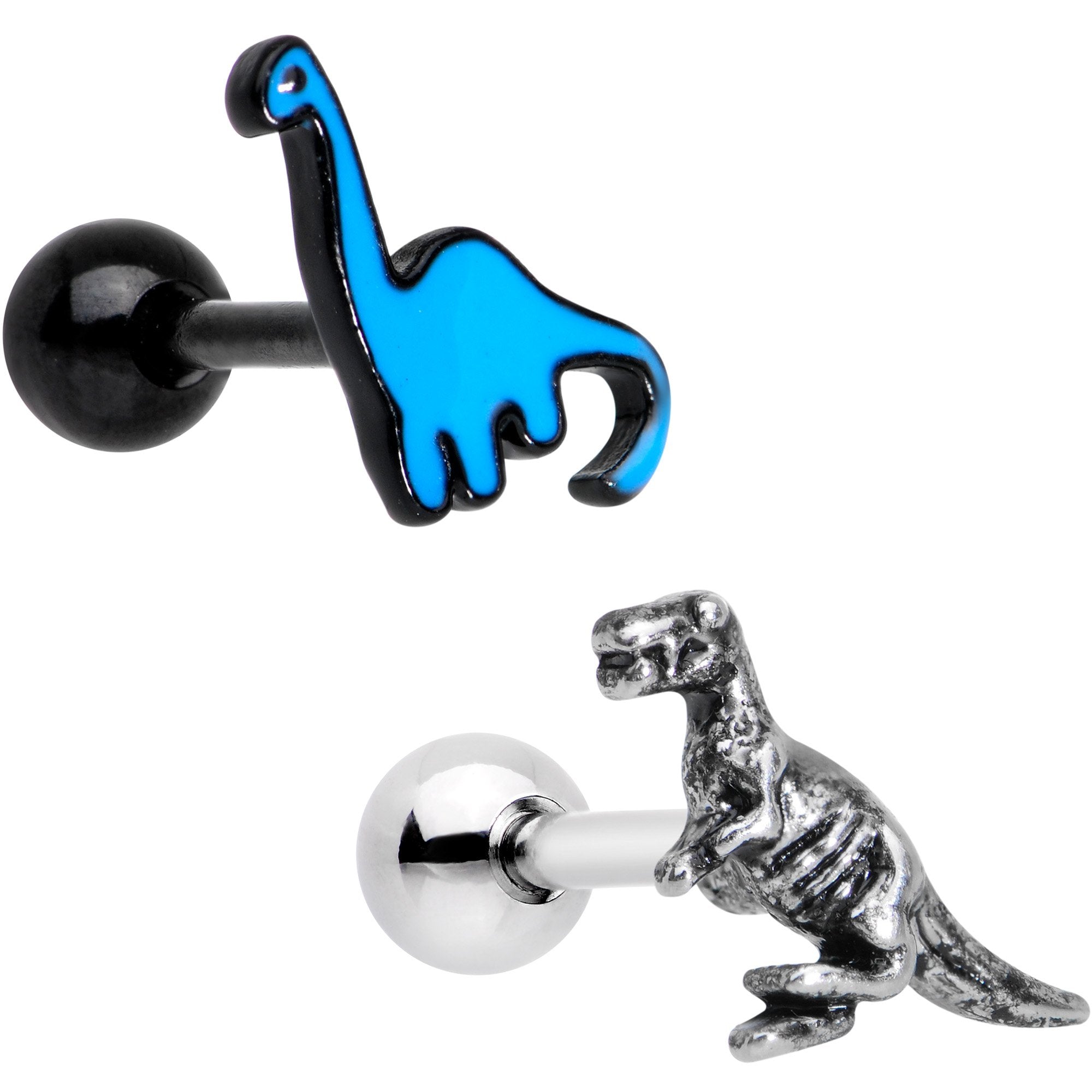 Blue Brontosaurus Raptor Dinosaur Cartilage Tragus Earring Set of 2