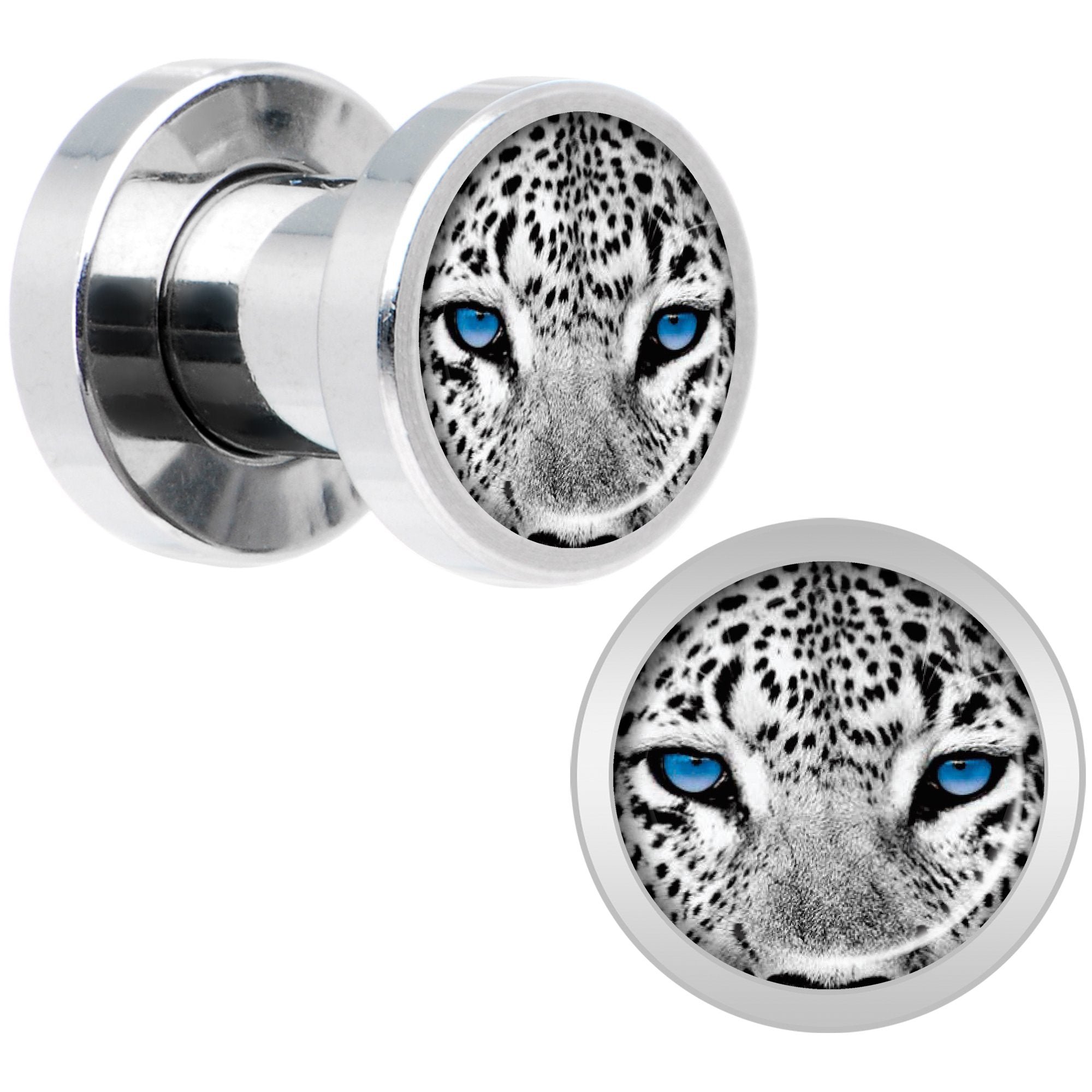 Black White Leopard Eyes Steel Screw Fit Plug Set 4G