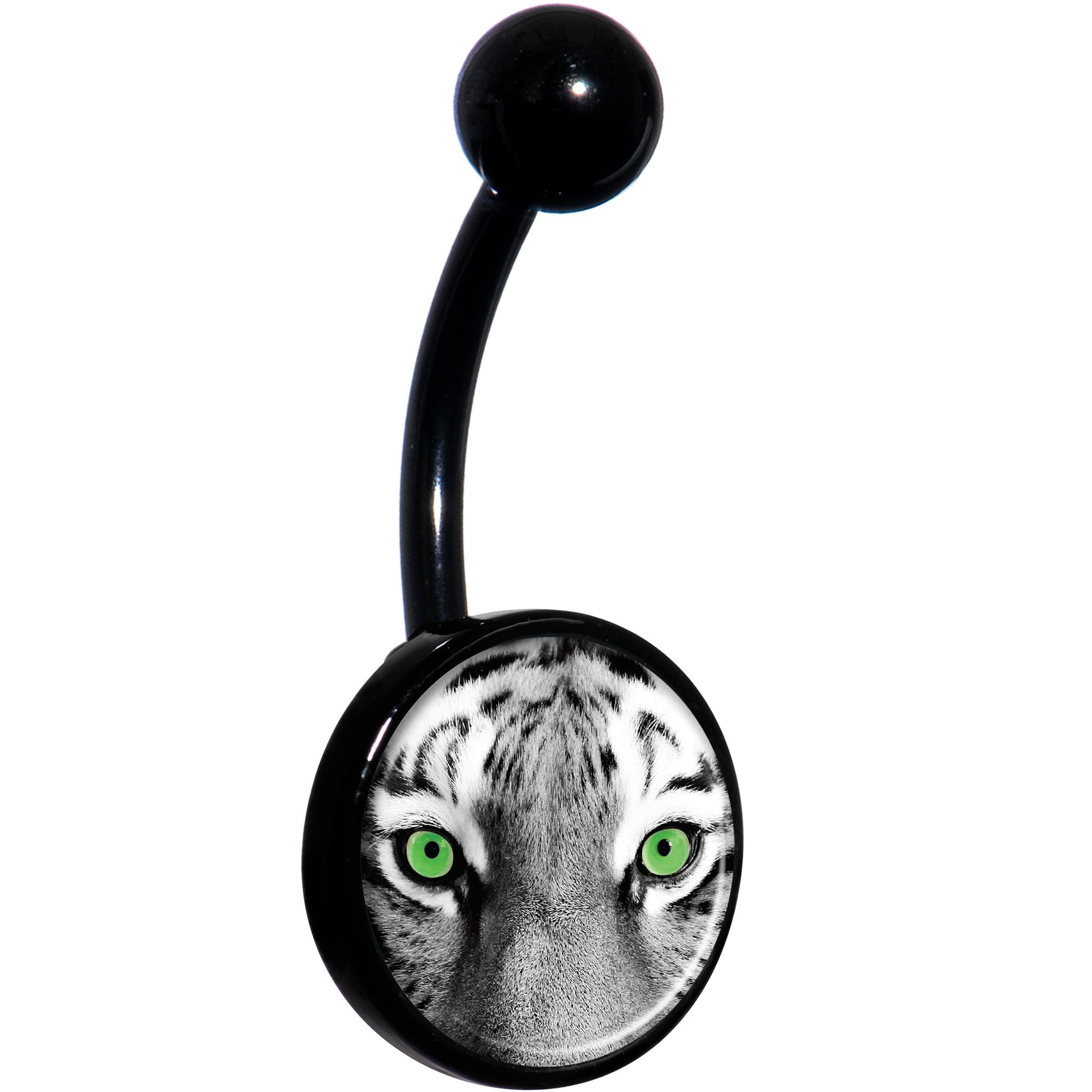 Black White Tiger Eyes Black Hypoallergenic Stainless Steel Belly Ring