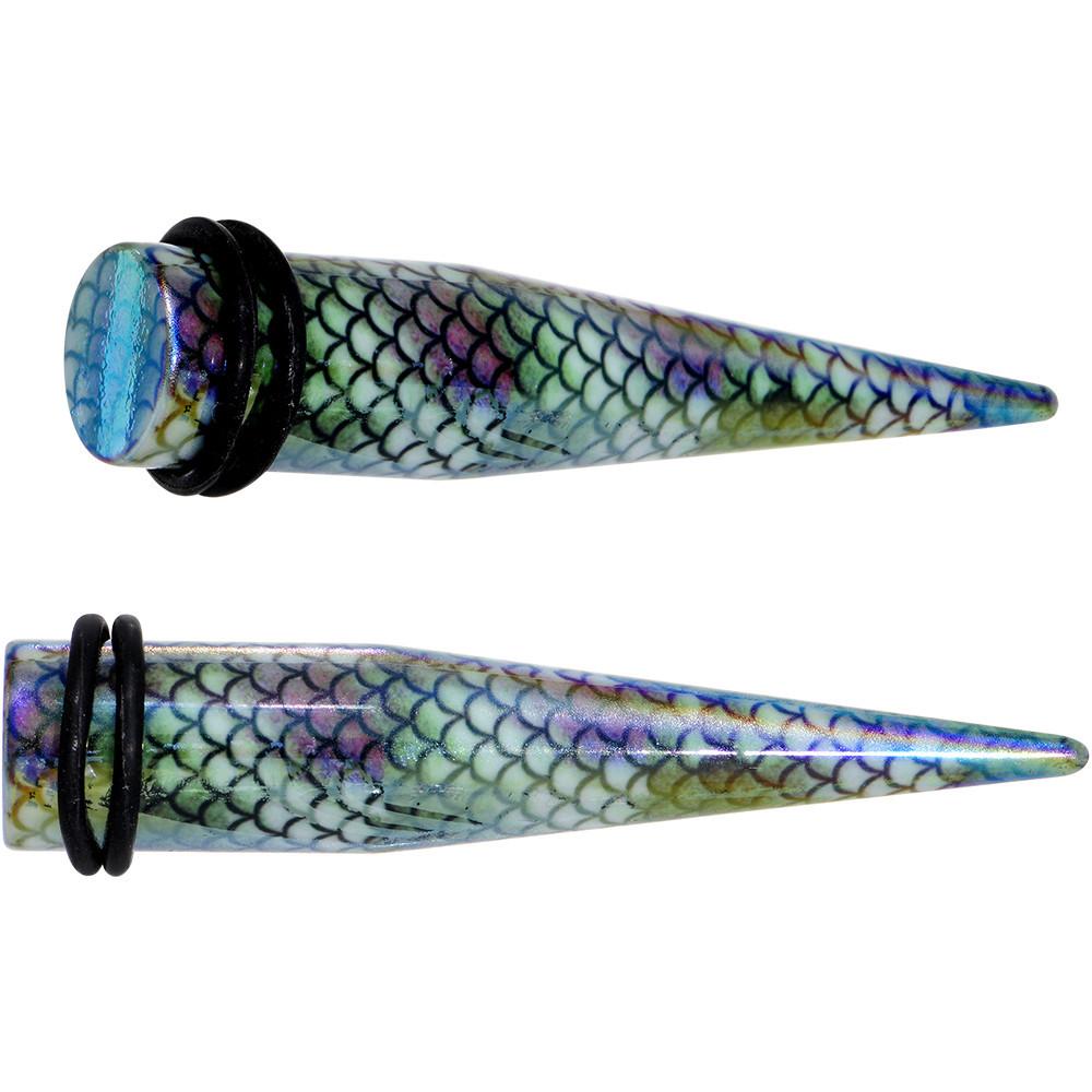 Rainbow Acrylic Mermaid Scale Straight Taper Set 14G to 12mm