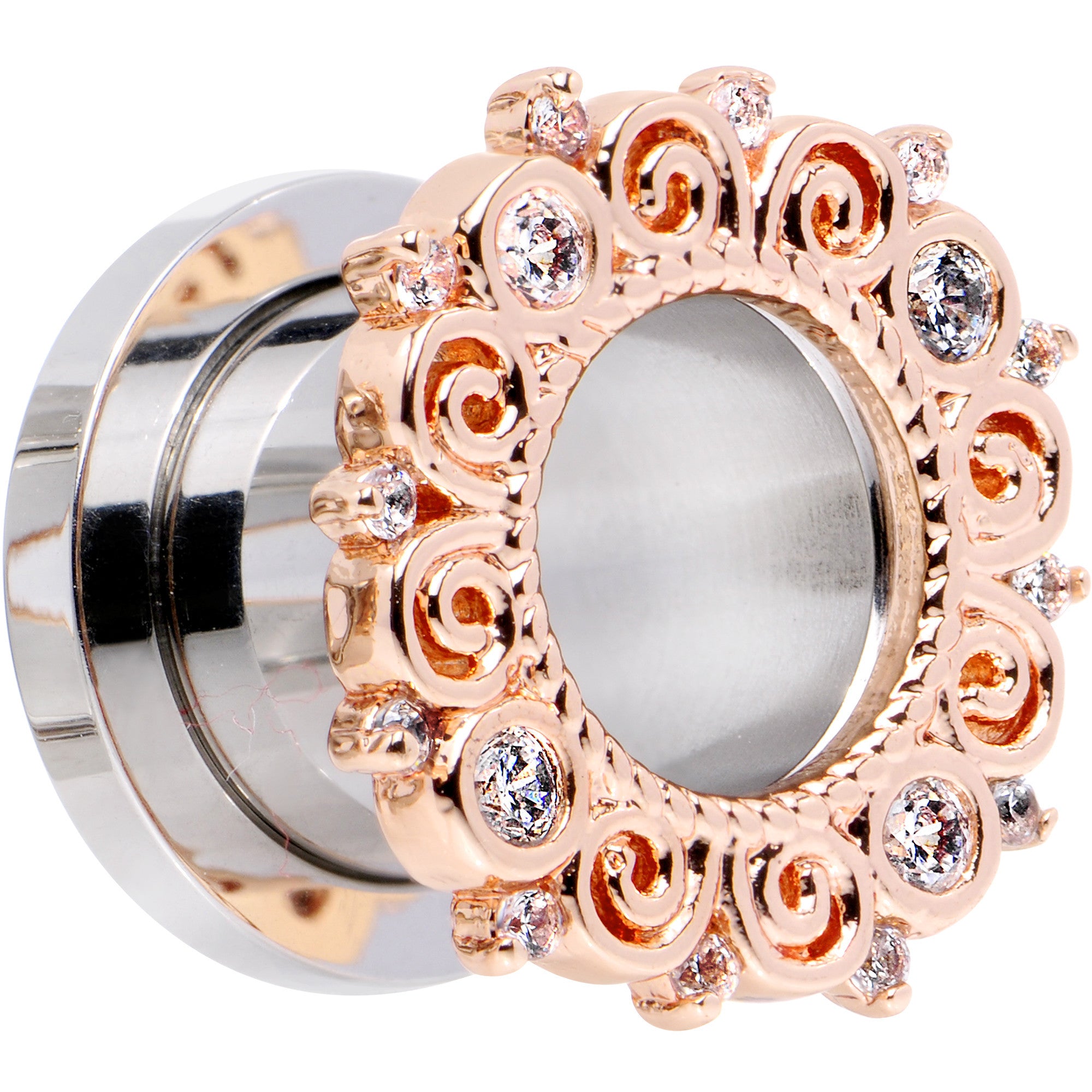 00G Clear Gem Flowering Frame Screw Fit Tunnel Plug Set