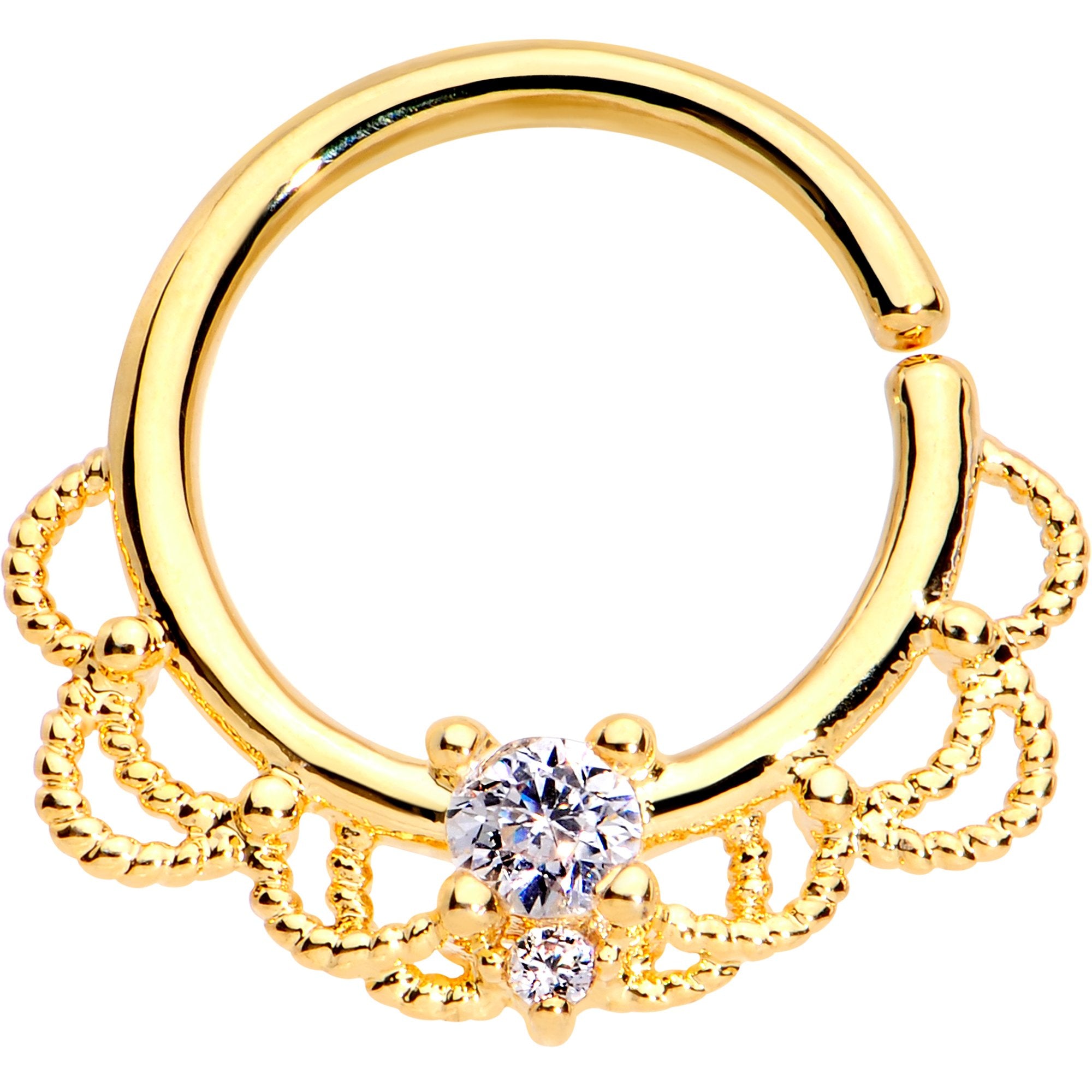 16G 5/16 Clear CZ Gem Gold Plated Seamless Circular Ring