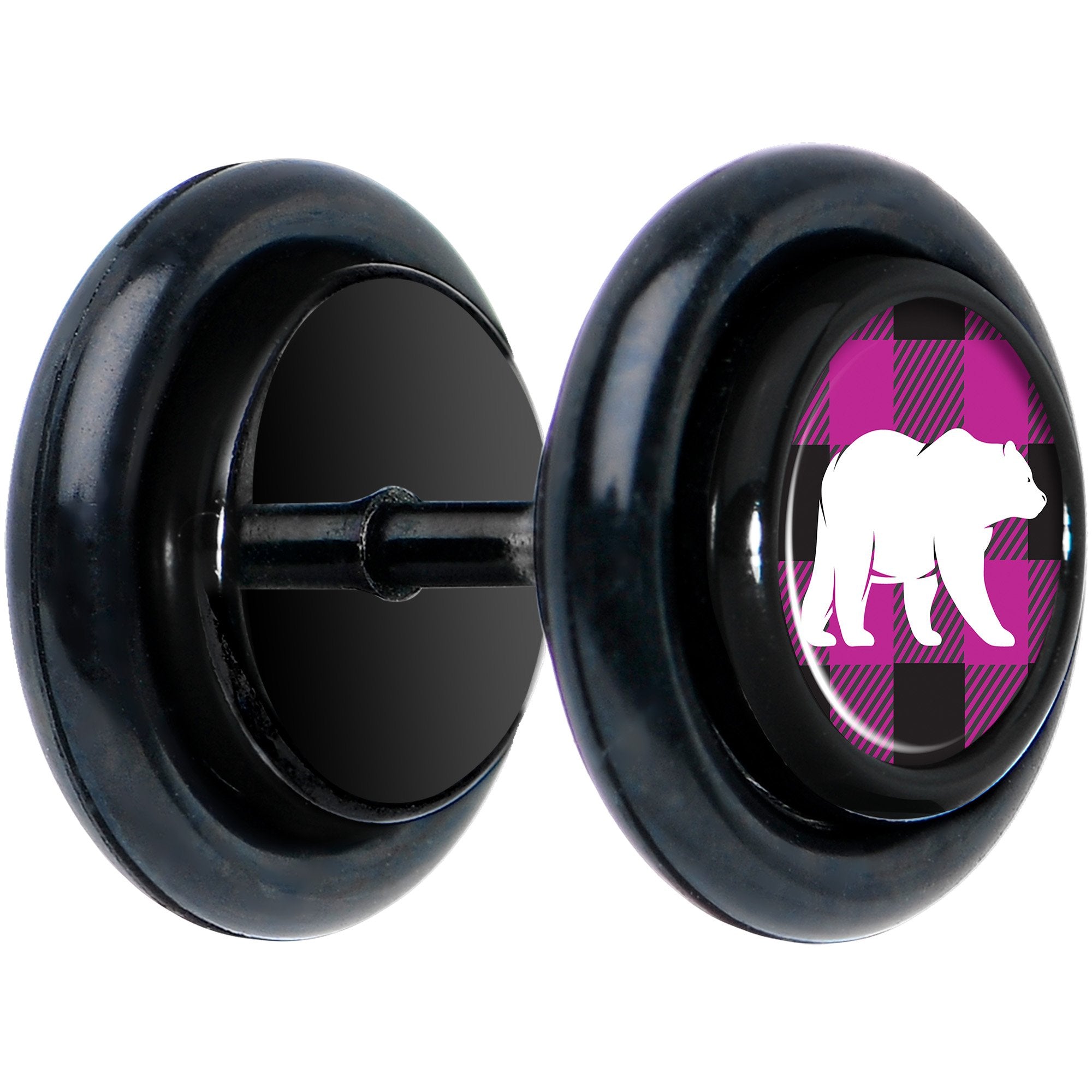 Pink Black Plaid Polar Bear Black Cheater Plug Set