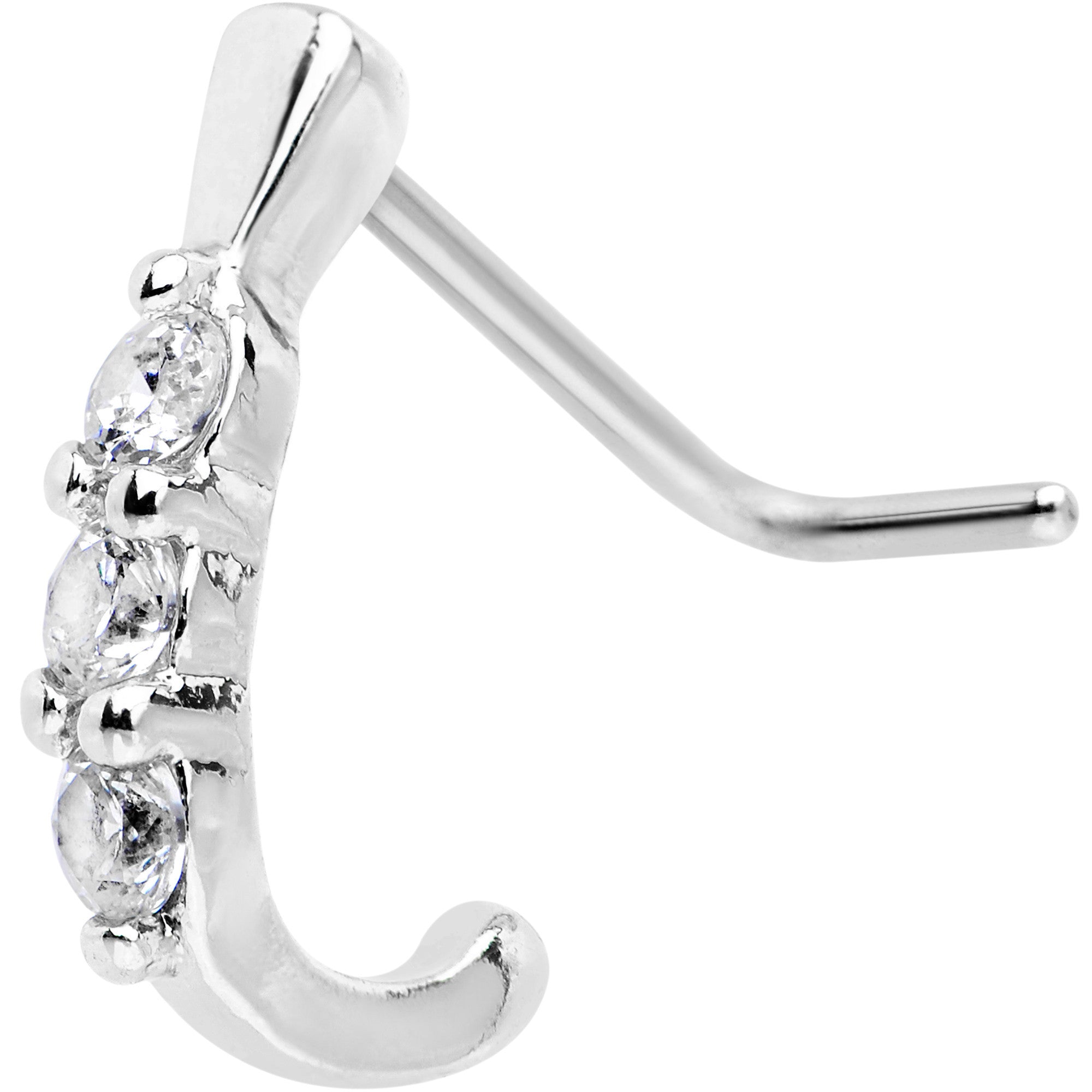 20G Clear CZ Gem Faux Hoop L Shaped Nose Ring