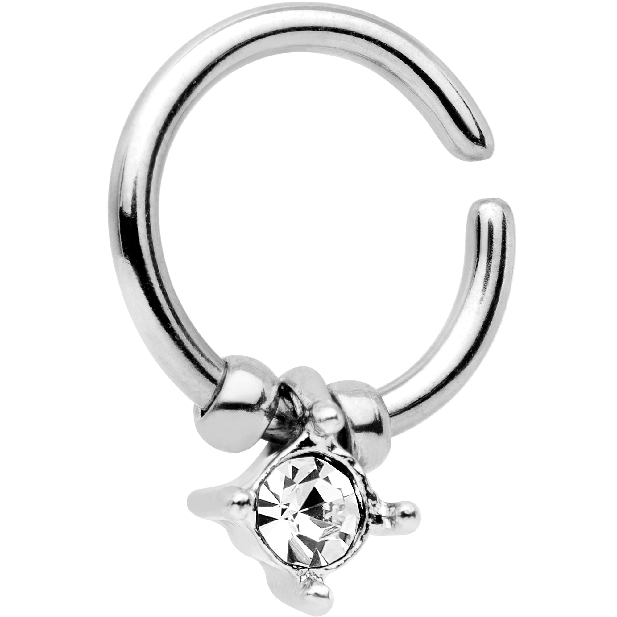 16G Silver Tone Clear Gem Drop Annealed Seamless Circular Ring