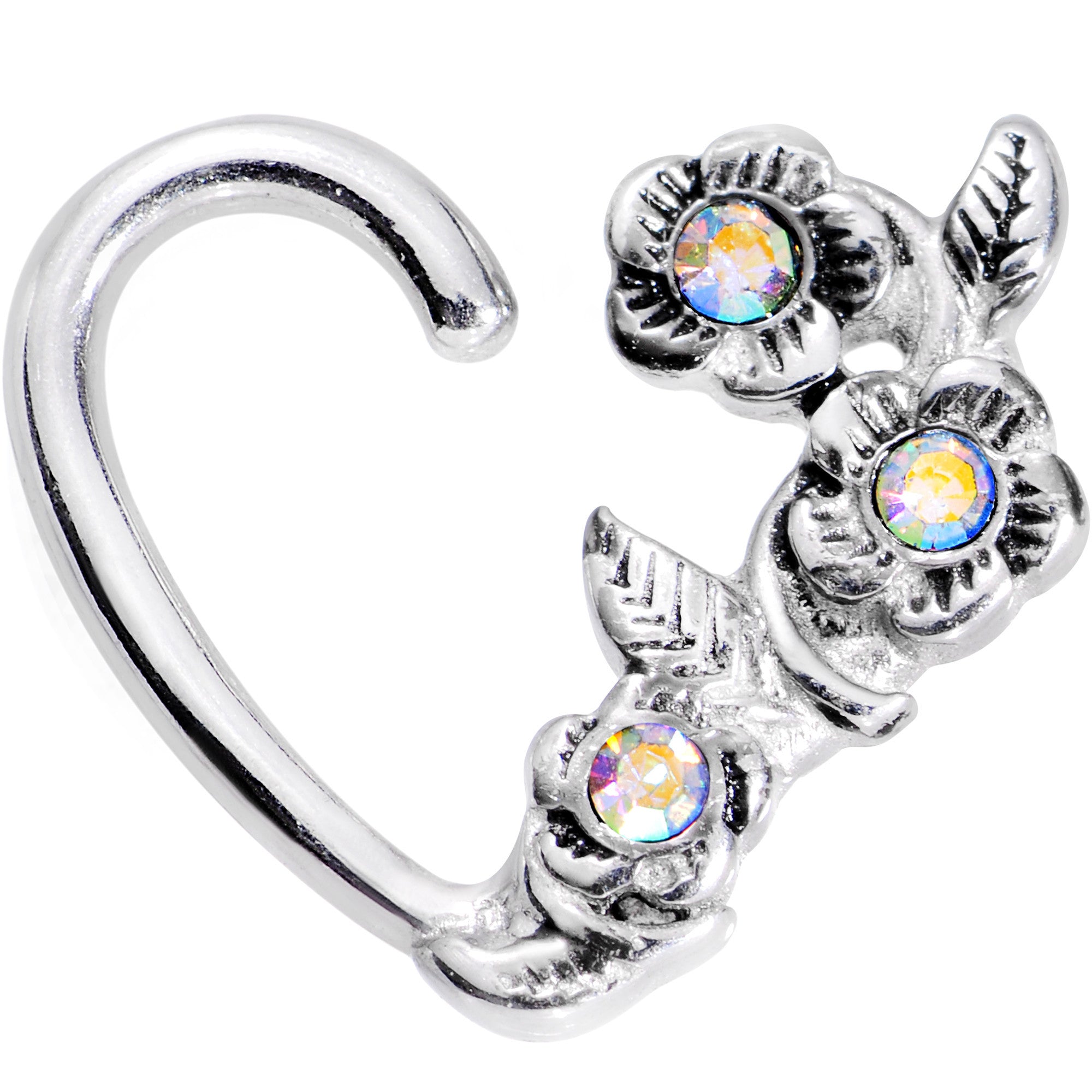 16G 1/4 Aurora Gem Bounty of Flowers Left Heart Closure Ring