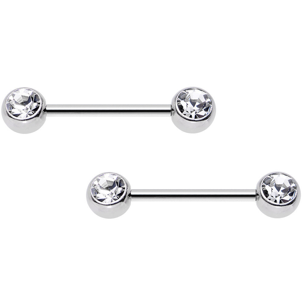 5/8 Clear Gem Double Front Ball Steel Barbell Nipple Ring Set