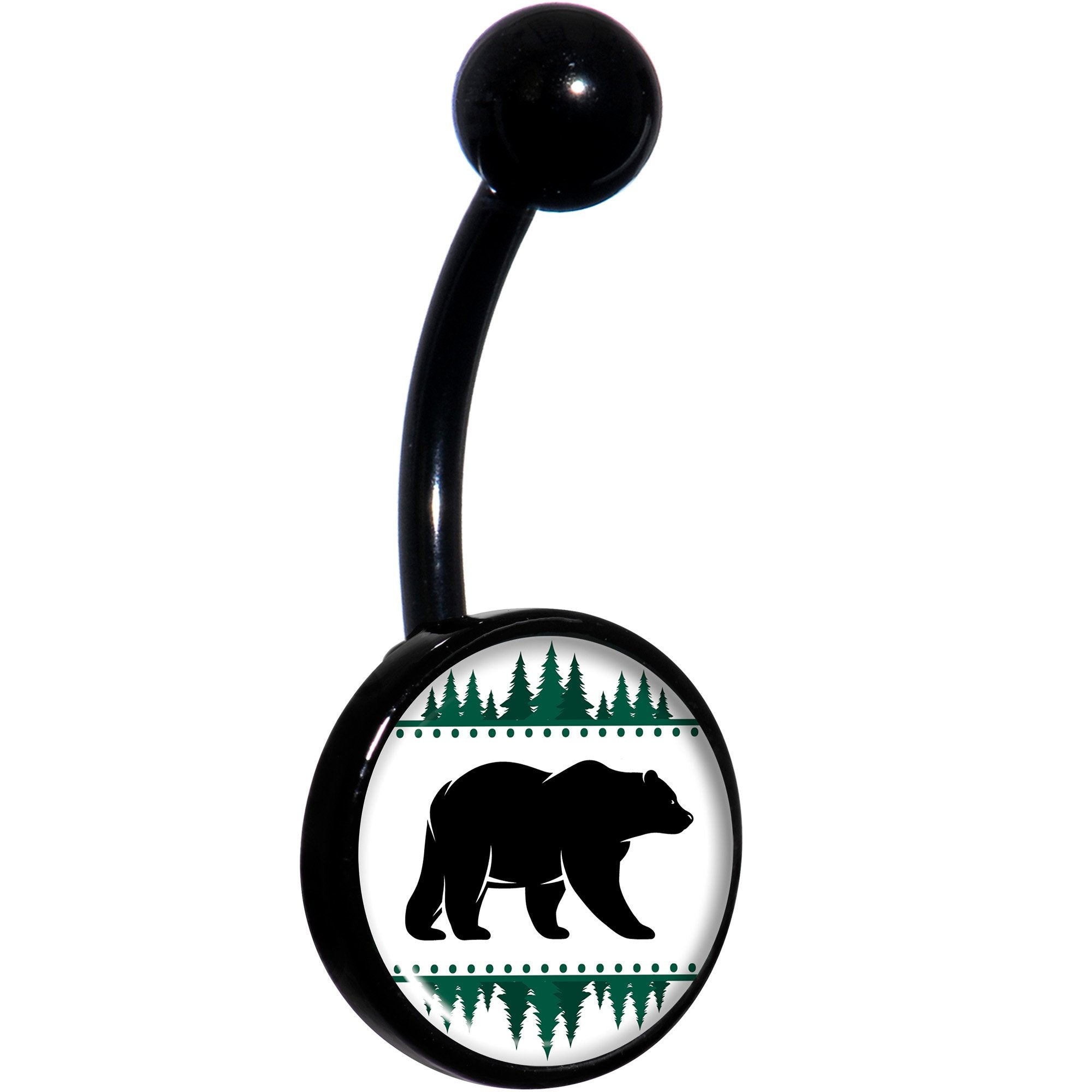 Winter Polar Bear in Woods Black Hypoallergenic Stainless Steel Belly Ring