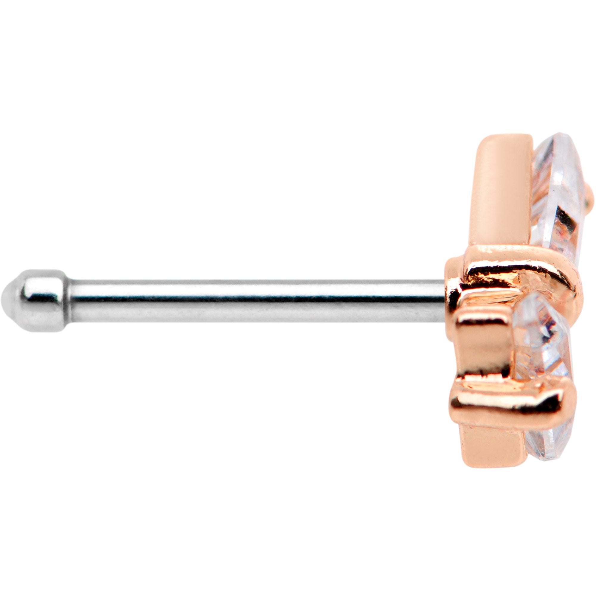 20G 1/4 Clear CZ Gem Rose Gold Tone Bow Tie Formal Nose Bone