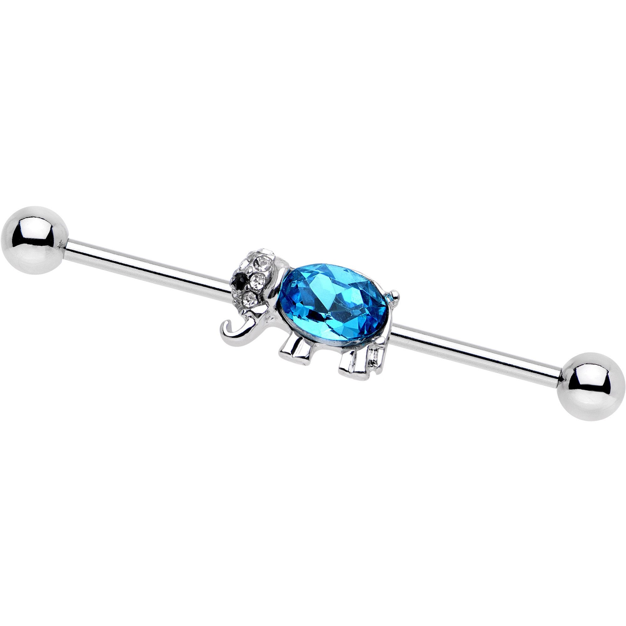 14G Aqua Gem Majestic Elephant Industrial Barbell 38mm