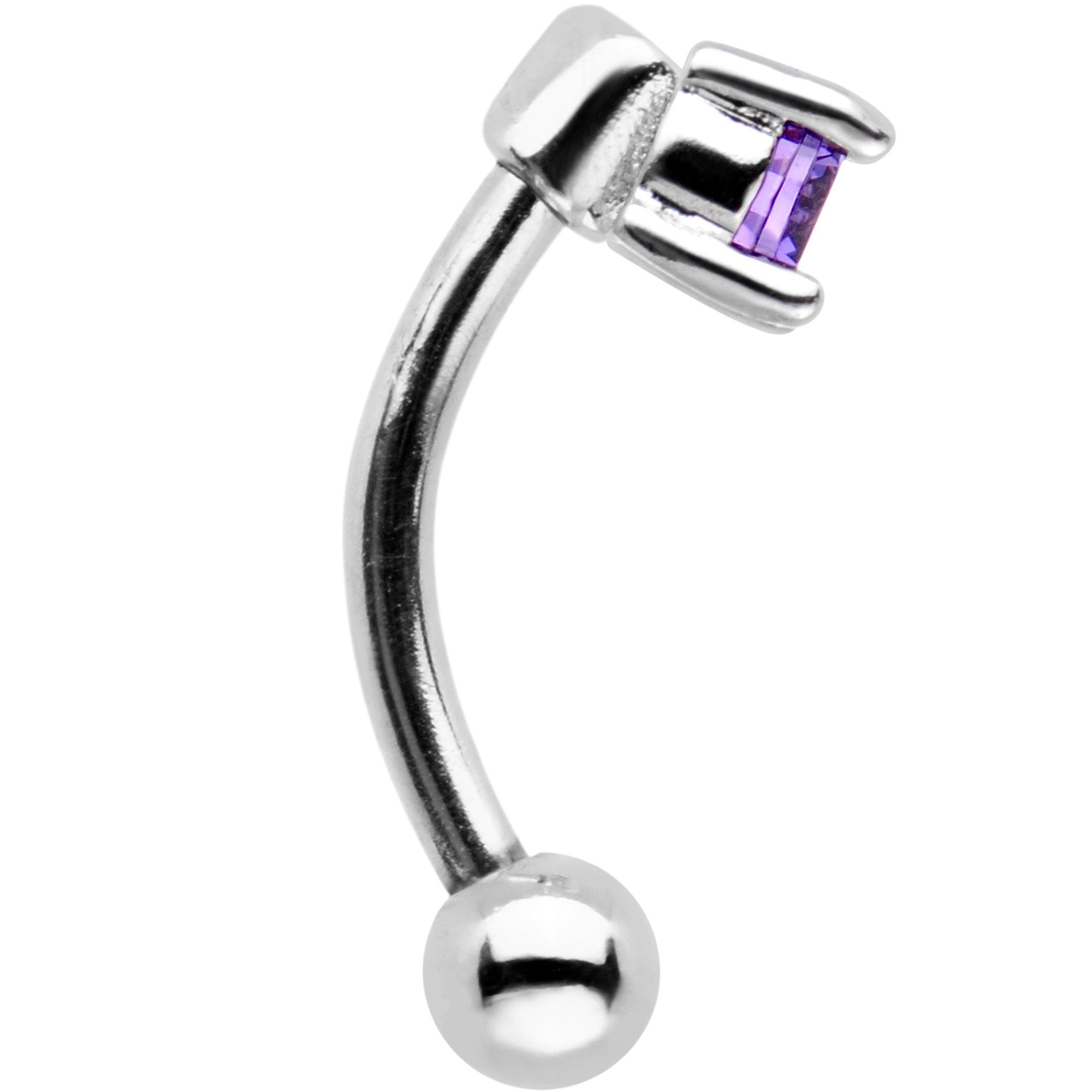 5/16 Purple CZ Gem Fashionista Curved Eyebrow Rook Earring