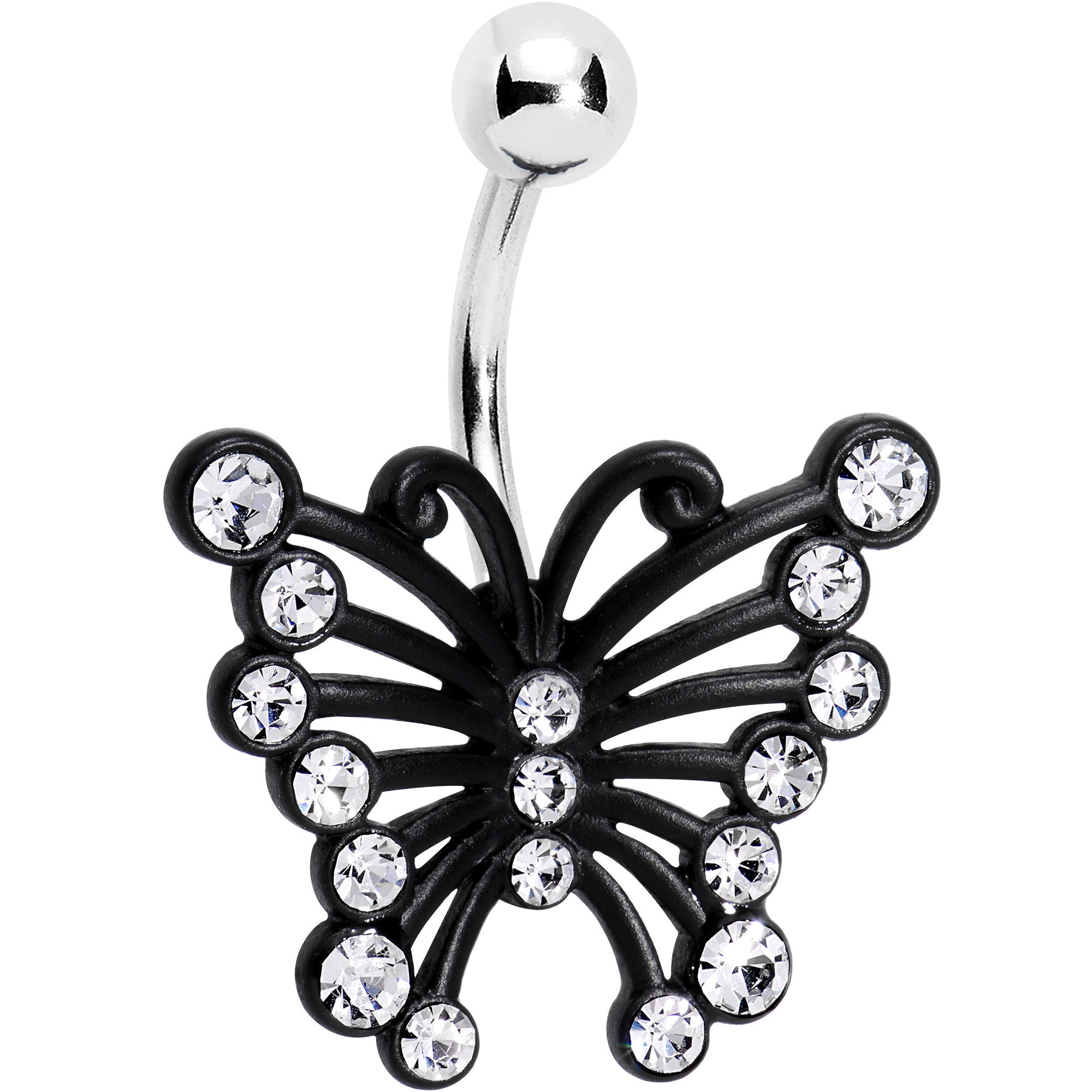 Clear Gem Brazen Black Butterfly Belly Ring