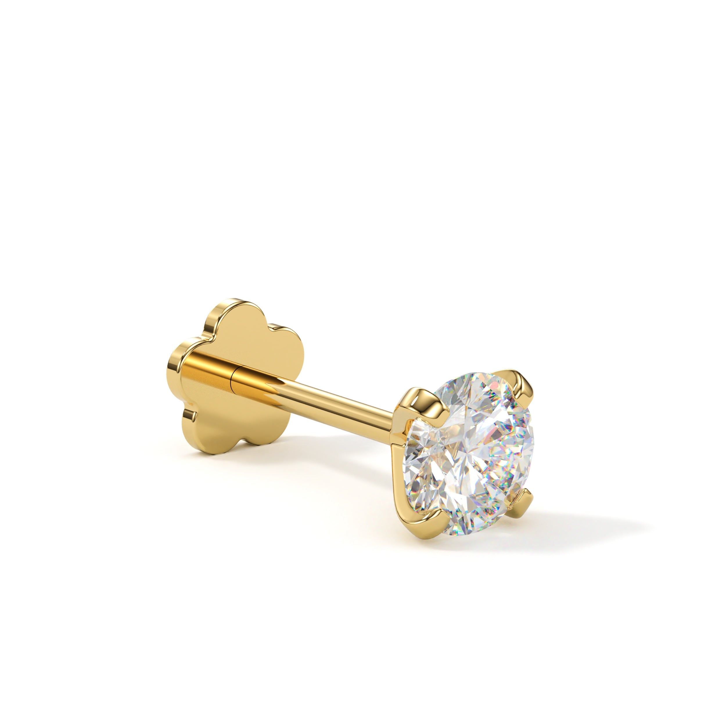 14k yellow gold earring with floral cubic zirconia, reversible design