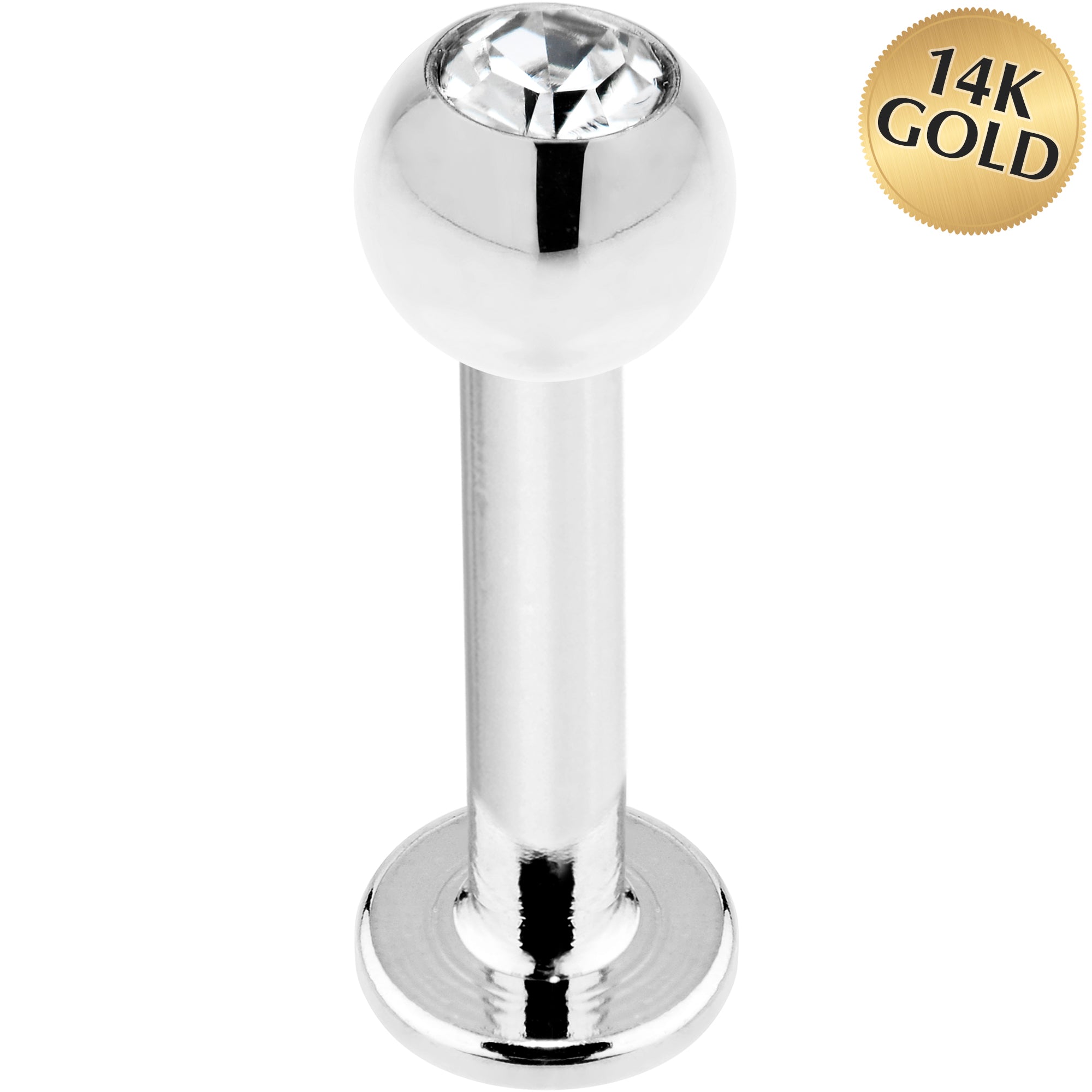 16G 5/16 14k White Gold CZ Ball Labret Tragus Cartilage