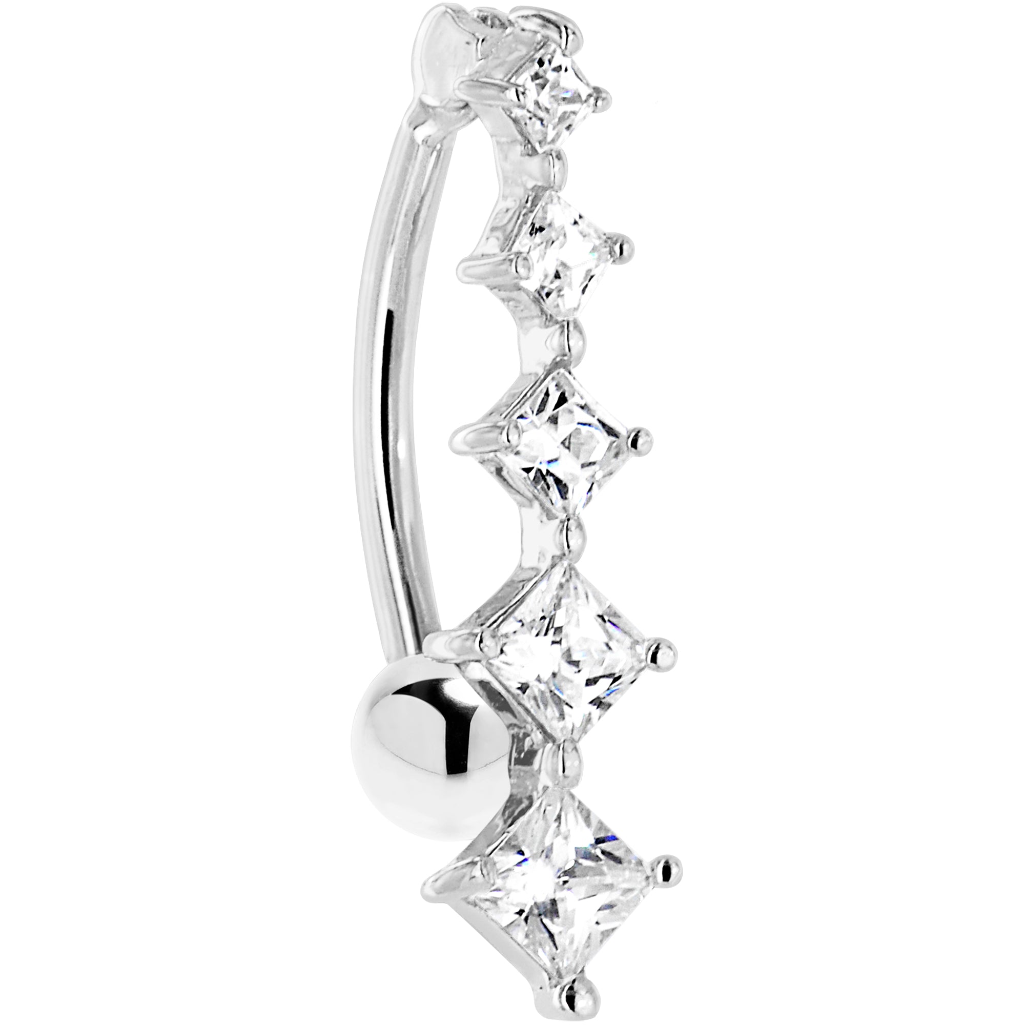 16G Solid 14K White Gold TOP MOUNT Cubic Zirconia SQUARE JOURNEY Belly Ring
