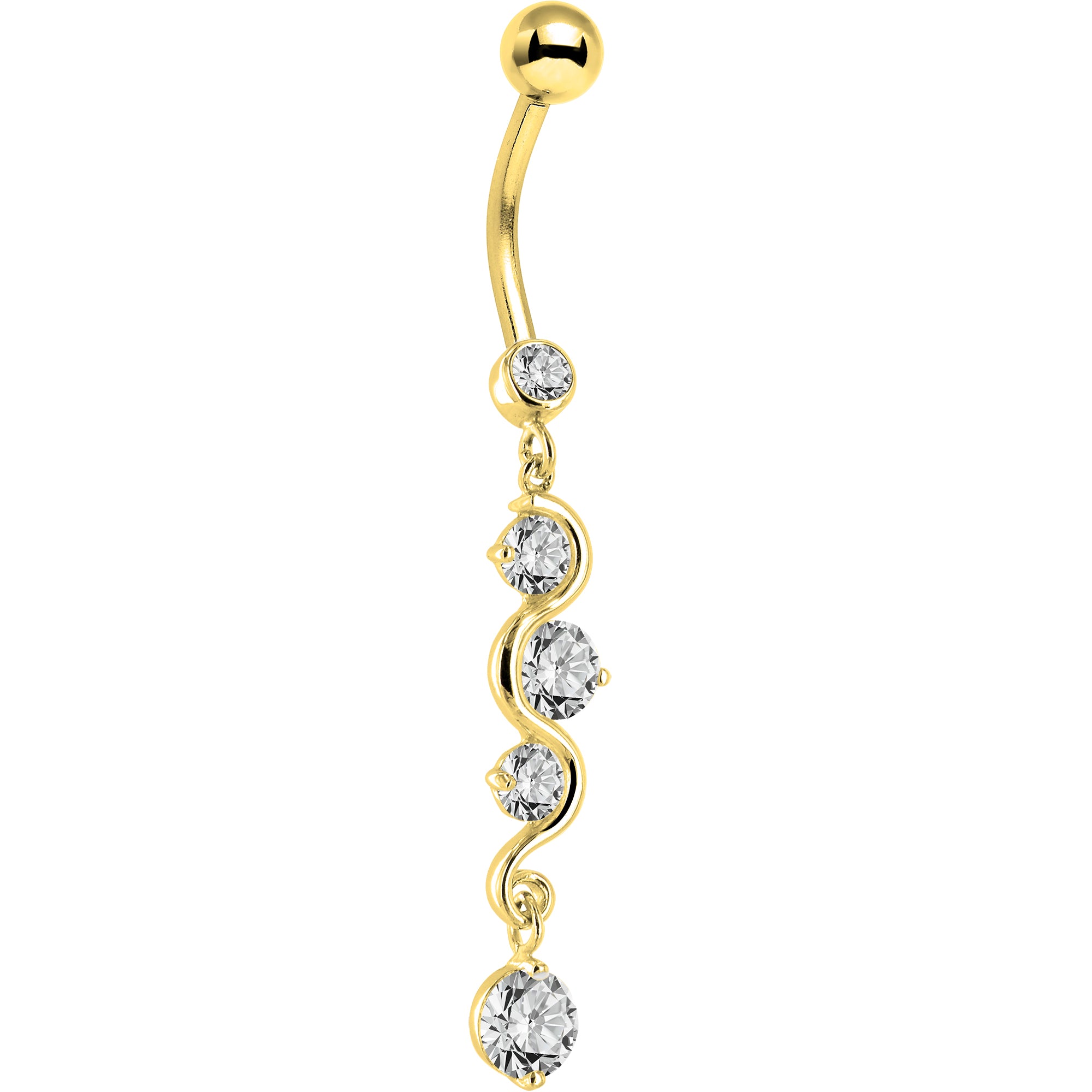16G Solid 14K Yellow Gold Scroll Delight Cubic Zirconia Belly Ring