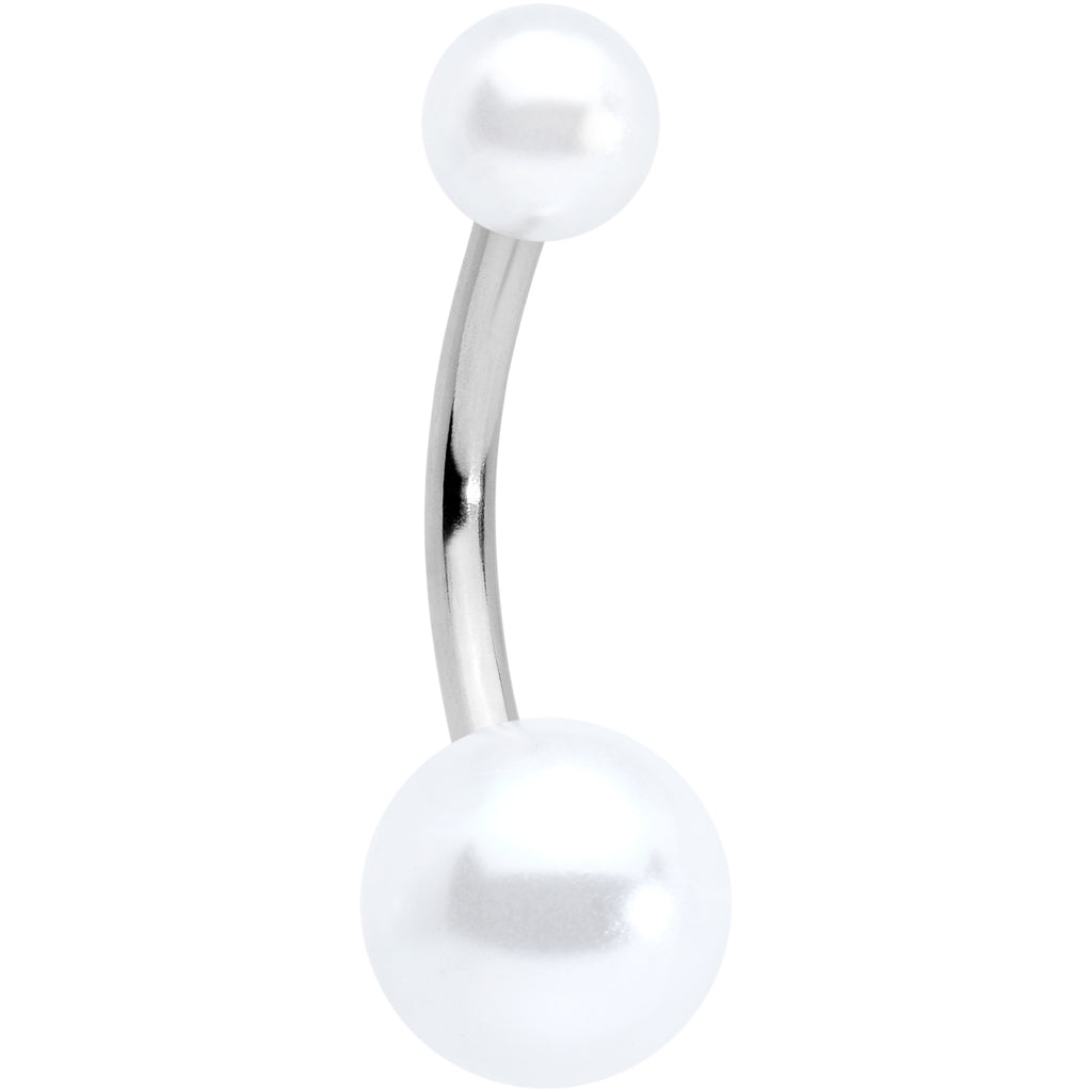 White Faux Pearl Belly Ring