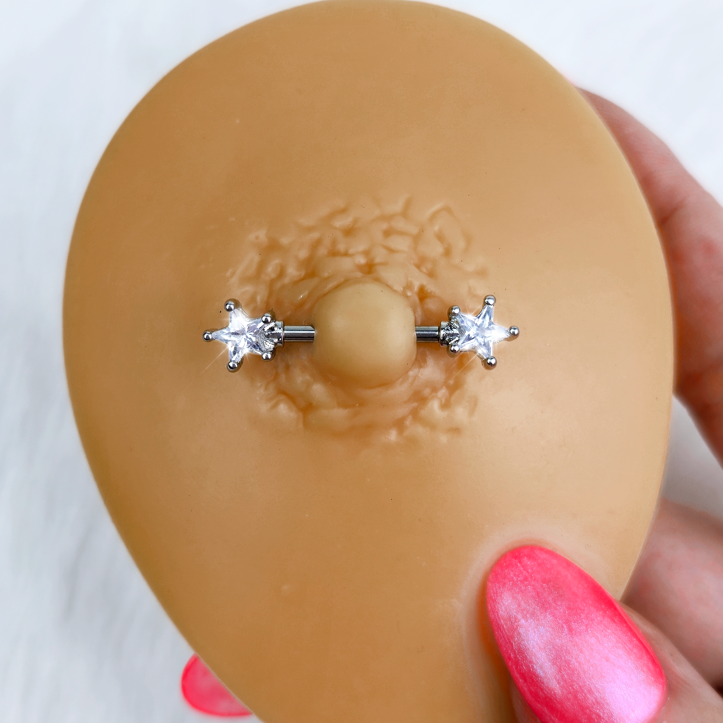 14 Gauge 9/16 Clear CZ Gem Star Barbell Nipple Ring Set