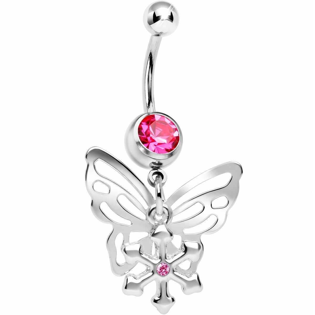 Pink Gem Butterfly Snowflake Dangle Belly Ring