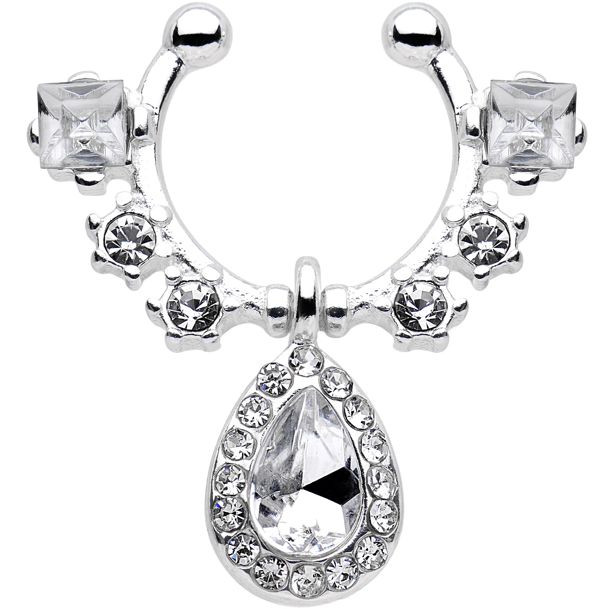Clear Gem Silhouette Dangle Clip On Septum