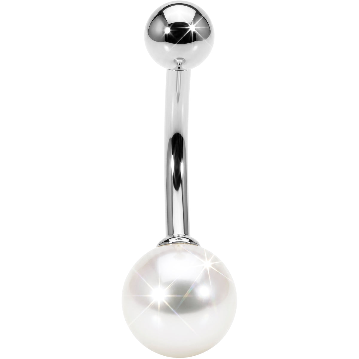16G Solid 14K White Gold Synthetic Pearl Belly Ring