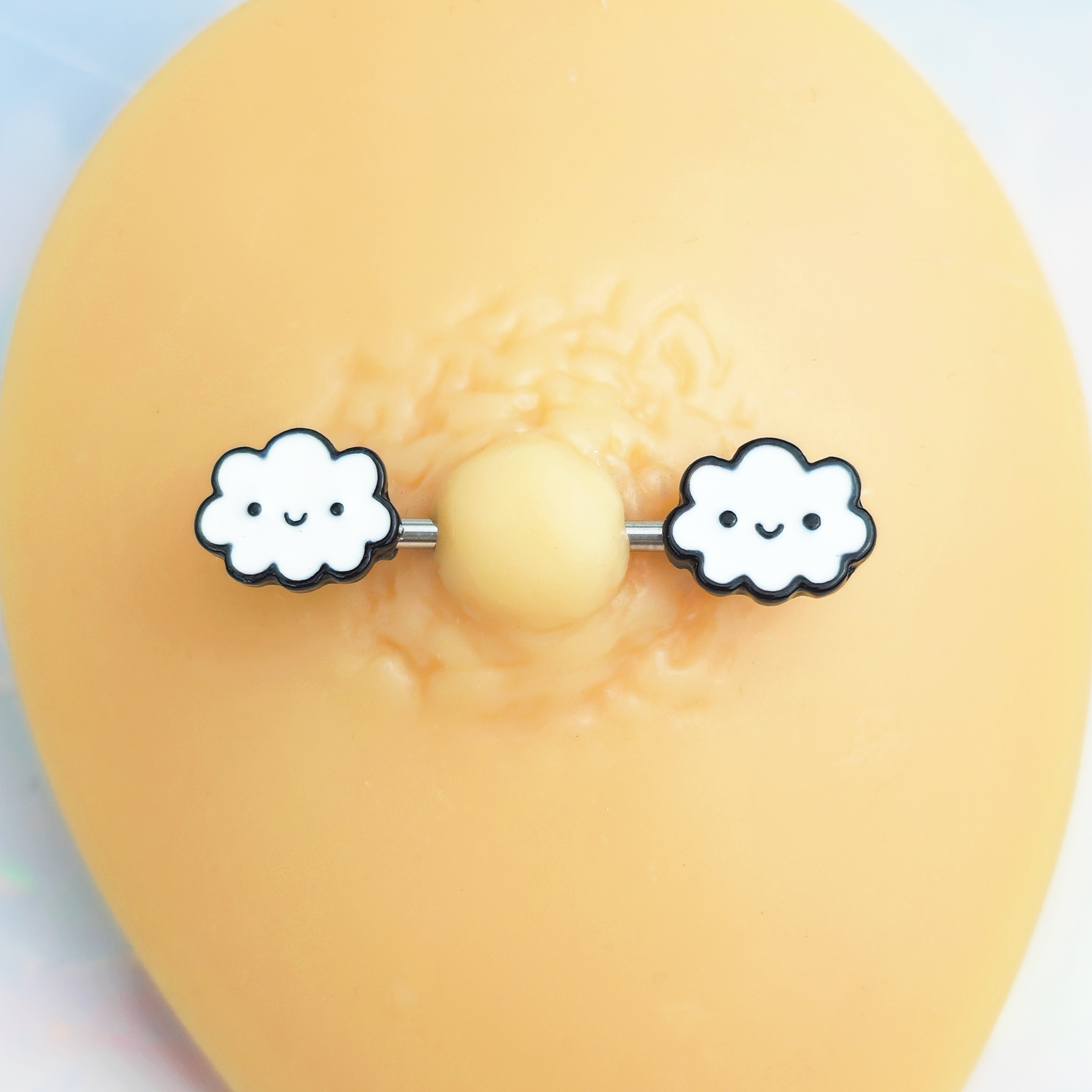 14G 9/16 Fluffy Little Clouds Barbell Nipple Ring Set