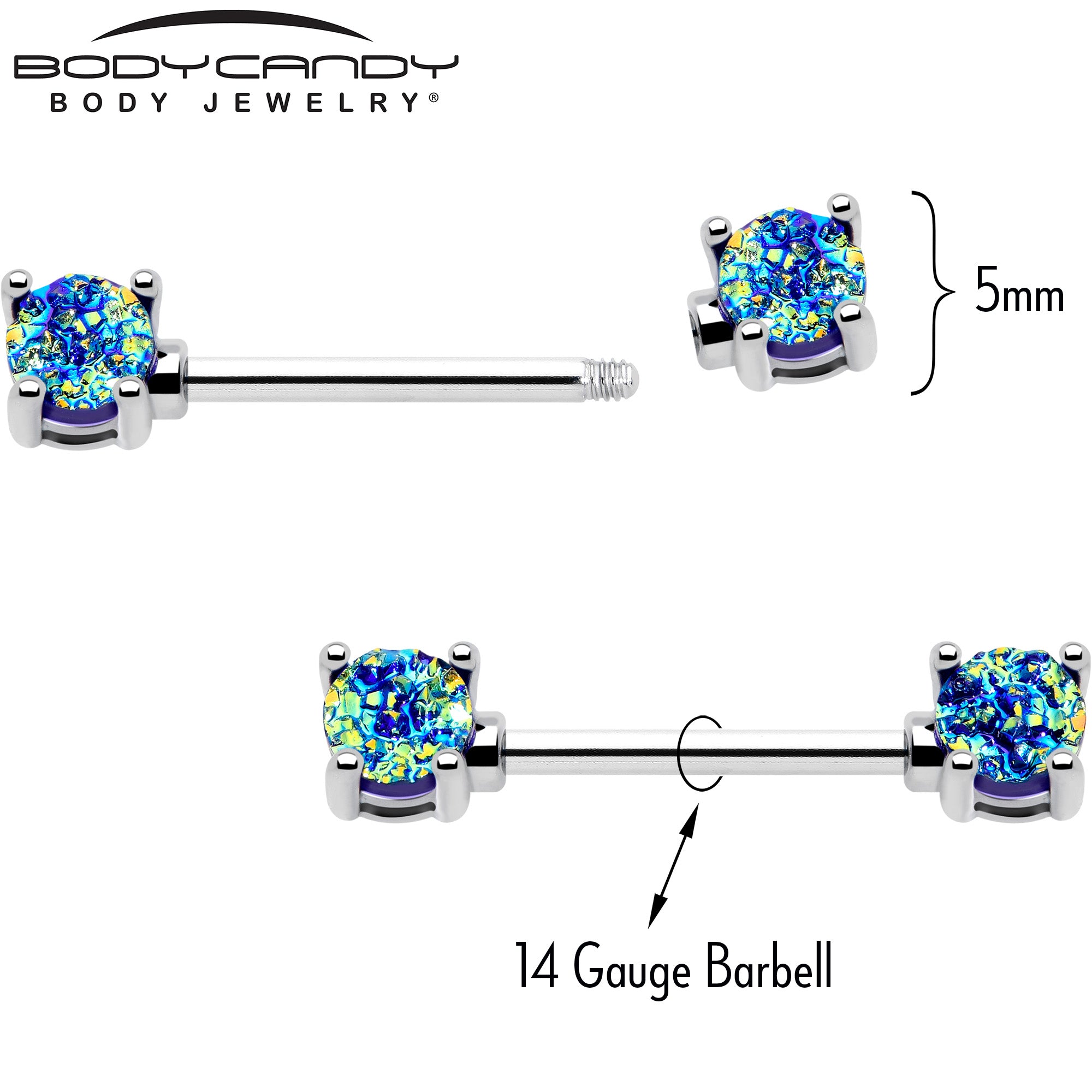14 gauge 9/16 nipple ring set with blue faux opal accents
