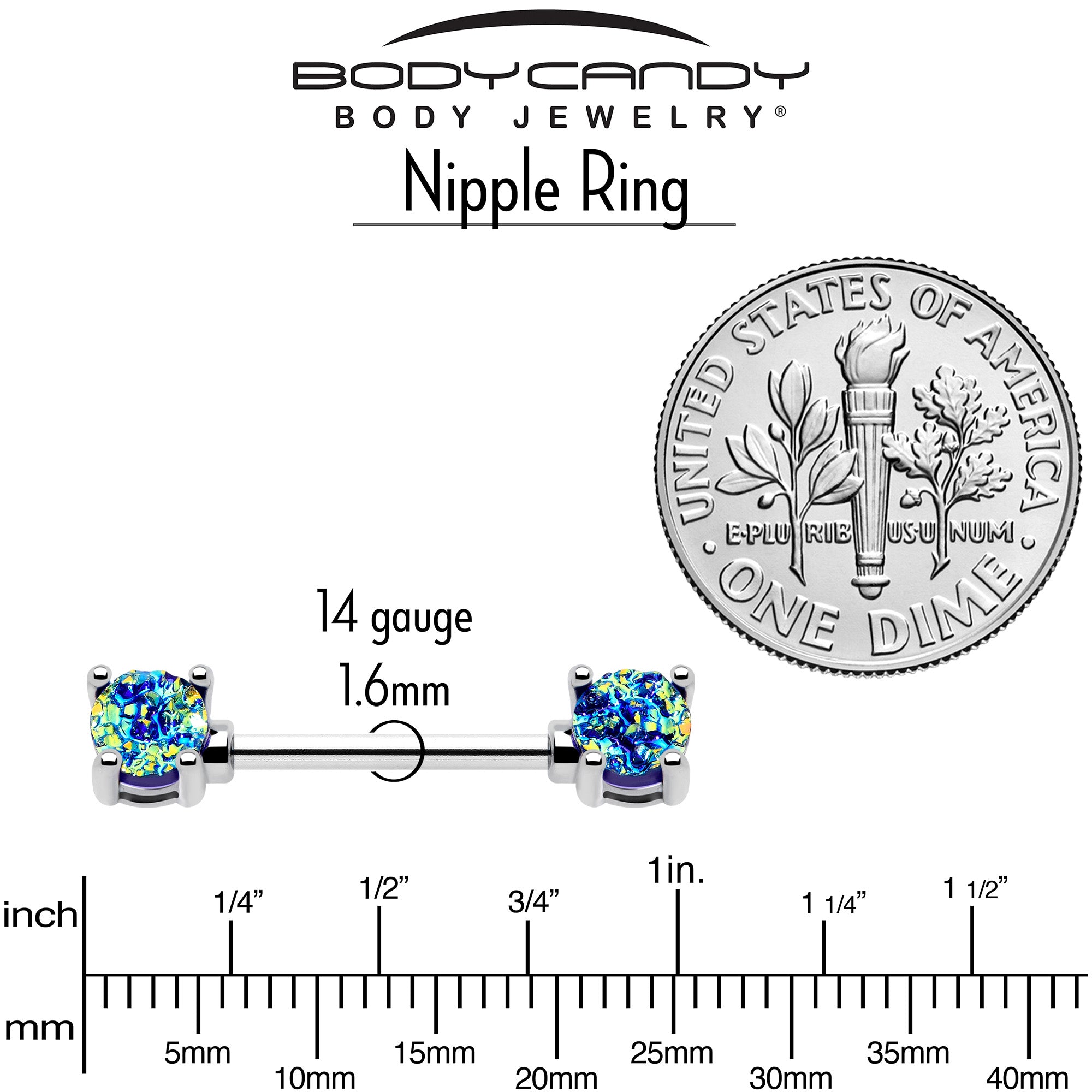 blue faux opal barbell nipple jewelry set forward facing design
