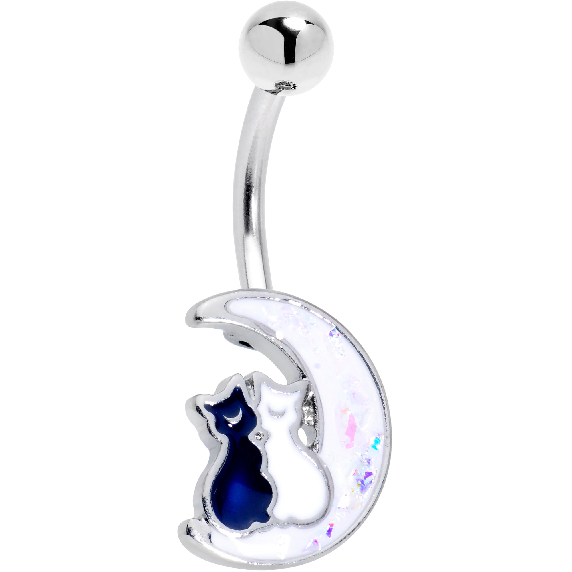 Cuddling Kitties White Moon Belly Ring