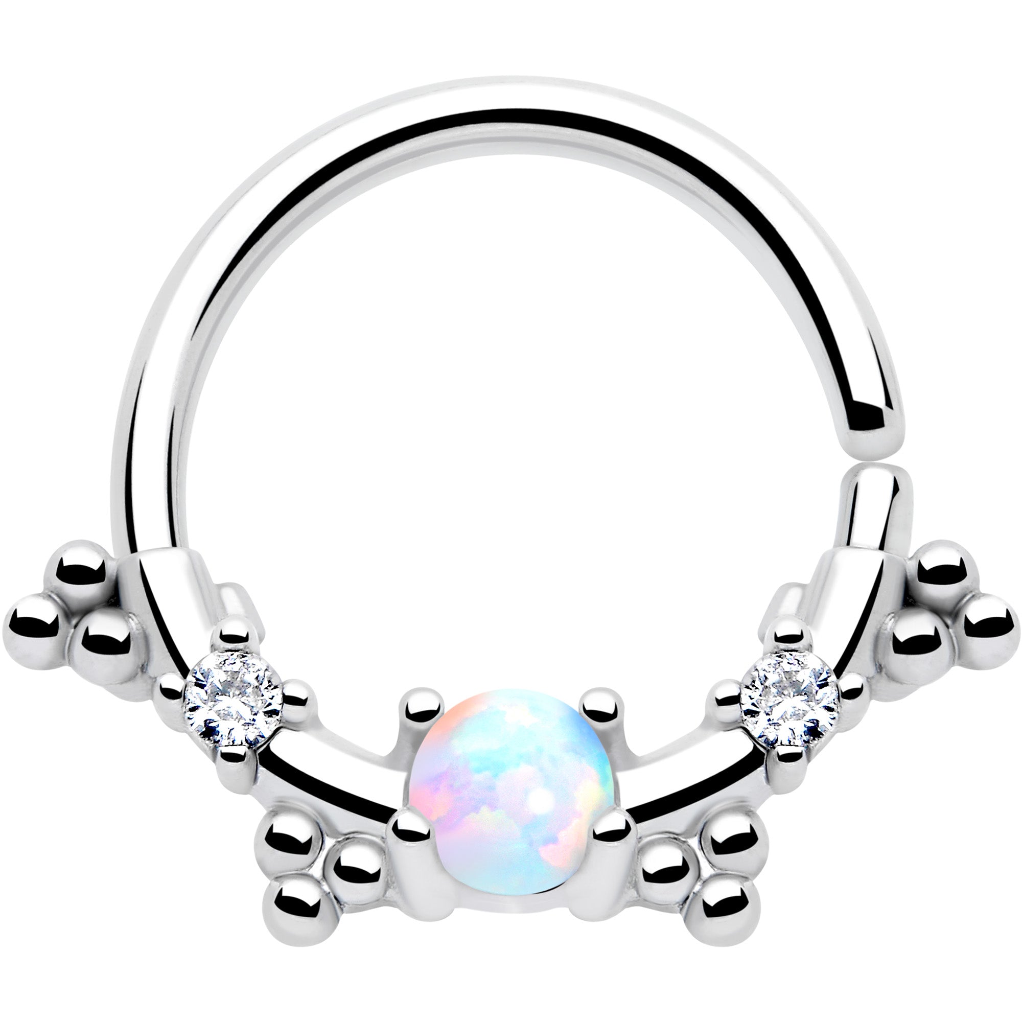 16G 3/8 White Synthetic Opal Luminous Seamless Circular Ring